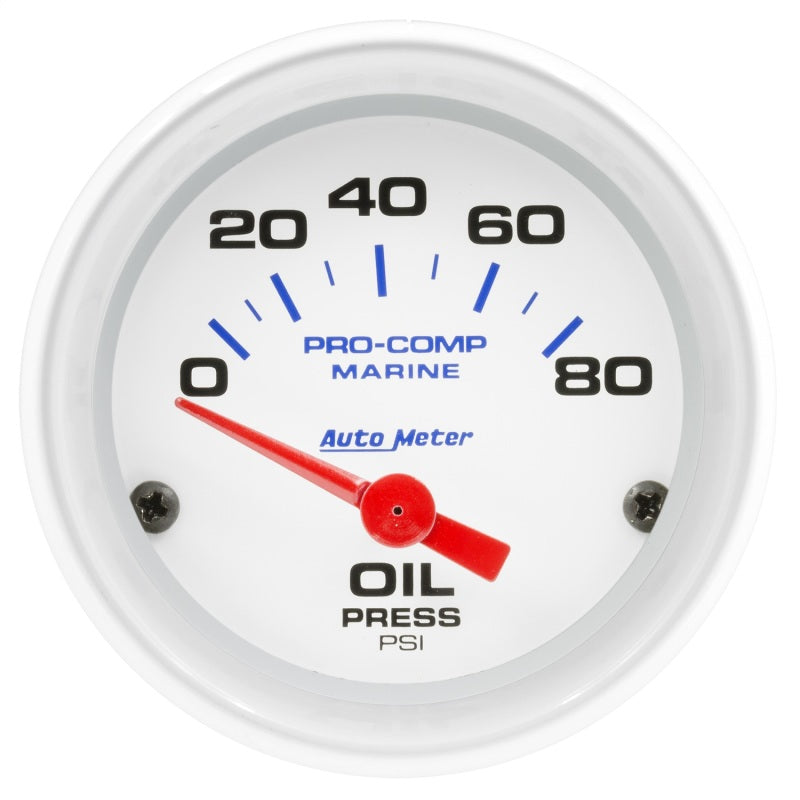 2-1/16" OIL PRESSURE, 0-80 PSI, MARINE WHITE