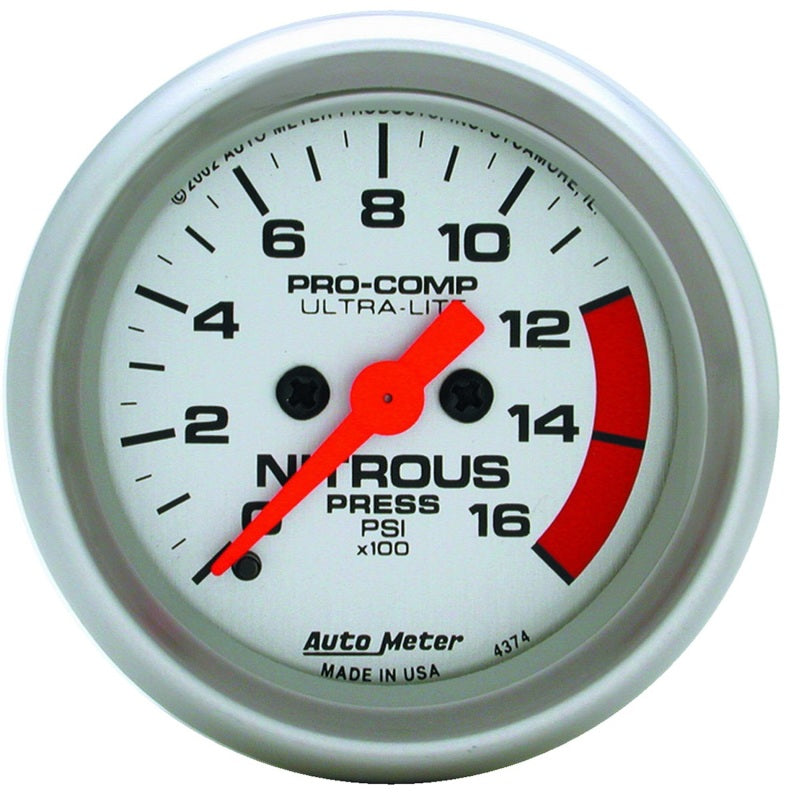2-1/16" NITROUS PRESSURE, 0-1600 PSI, ULTRA-LITE