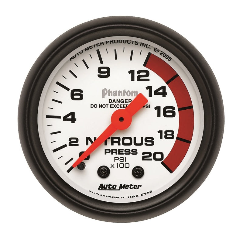 2-1/16" NITROUS PRESSURE, 0-2000 PSI, PHANTOM