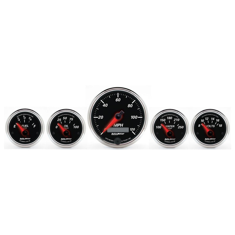 5 PC. GAUGE KIT, 3-3/8" & 2-1/16", ELEC. SPEEDOMETER, DESIGNER BLACK II