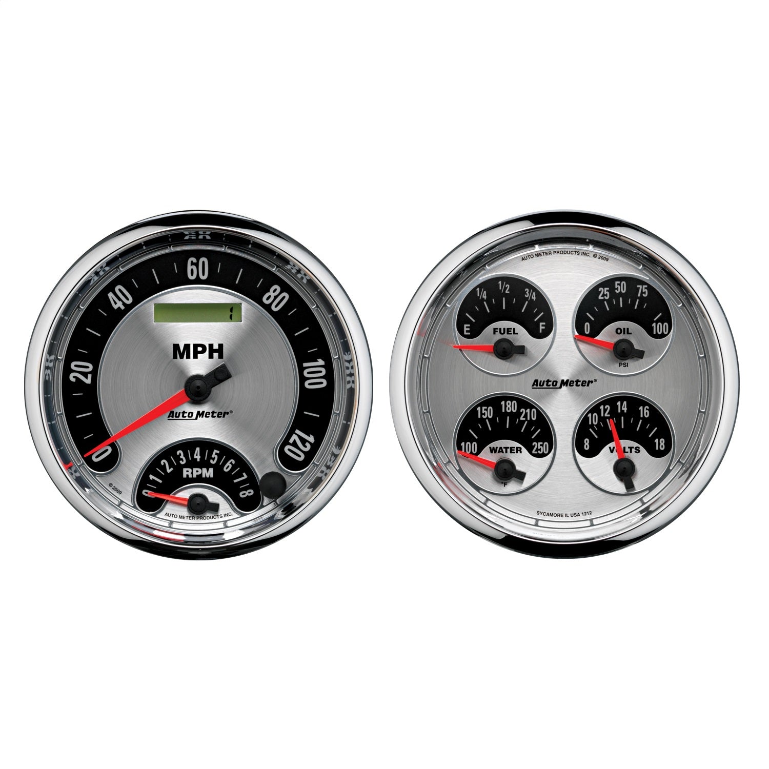 5" QUAD GAUGE, 8K RPM/120 MPH/100 PSI/100-250 °F/8-18V/240-33 ?, AMERICAN MUSCLE
