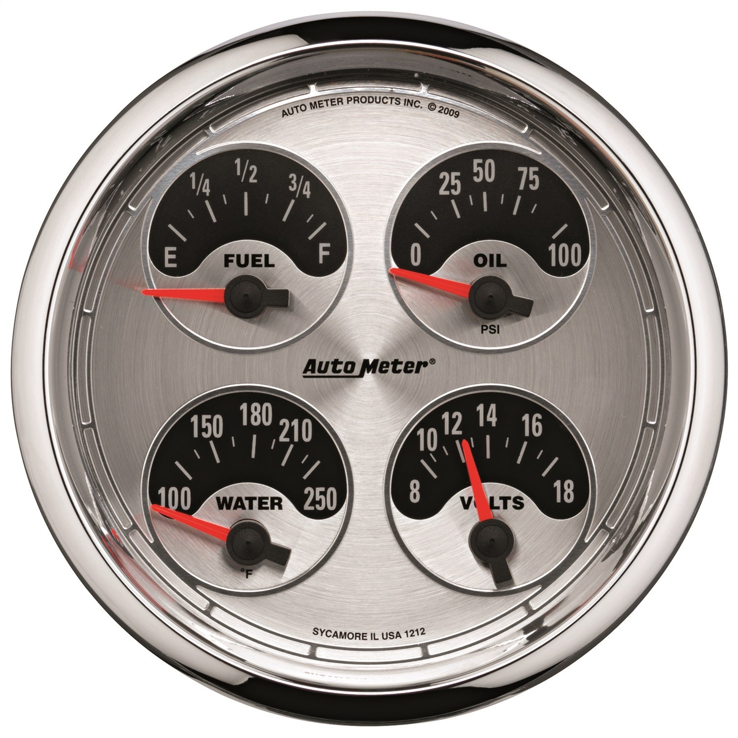 5" QUAD GAUGE, 100 PSI/100-250 °F/8-18V/240-33 ?, AMERICAN MUSCLE
