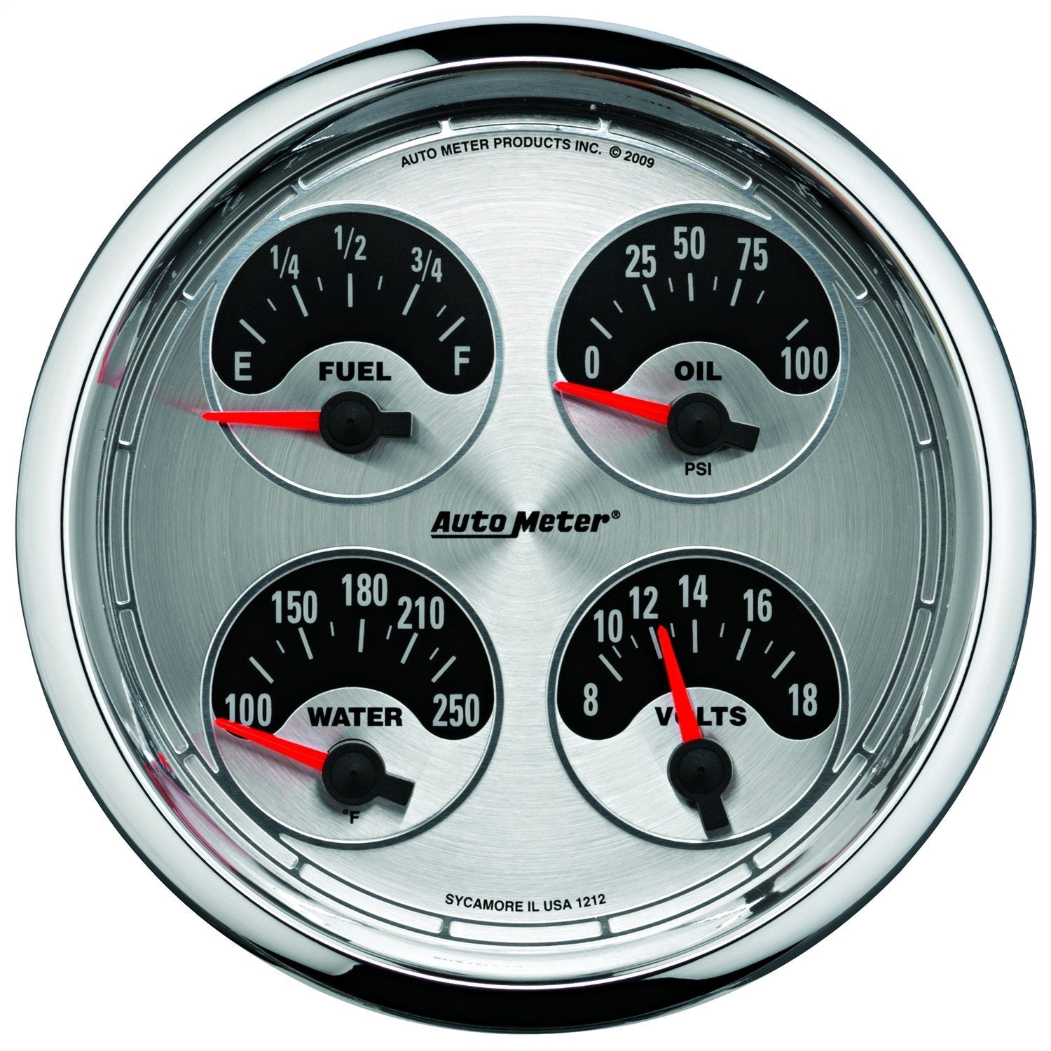 5" QUAD GAUGE, 100 PSI/100-250 °F/8-18V/0-90 ?, AMERICAN MUSCLE