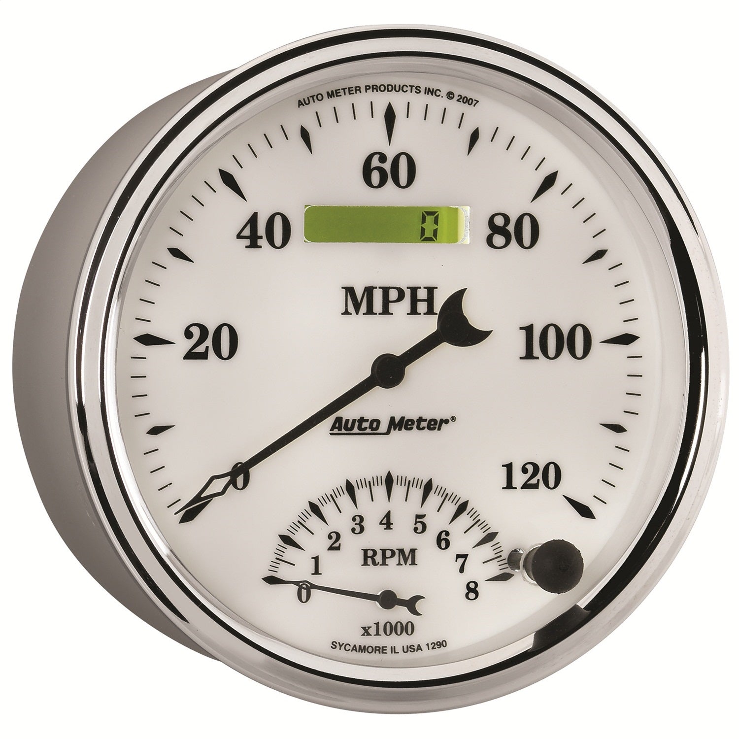 5" TACHOMETER/SPEEDOMETER COMBO, 8K RPM/120 MPH, OLD-TYME WHITE II