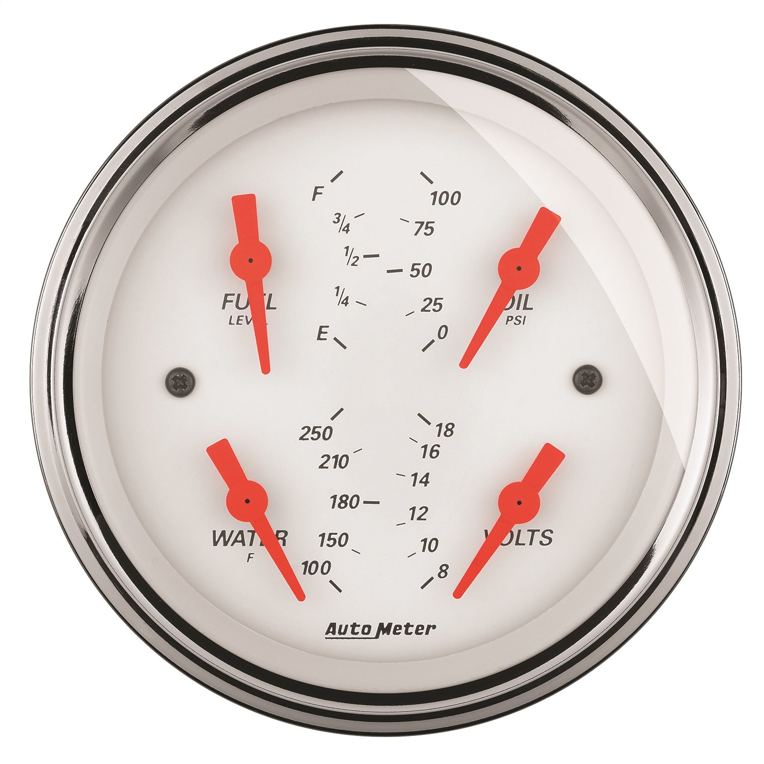 3-3/8" QUAD GAUGE, 100 PSI/100-250 °F/8-18V/0-90 ?, ARCTIC WHITE