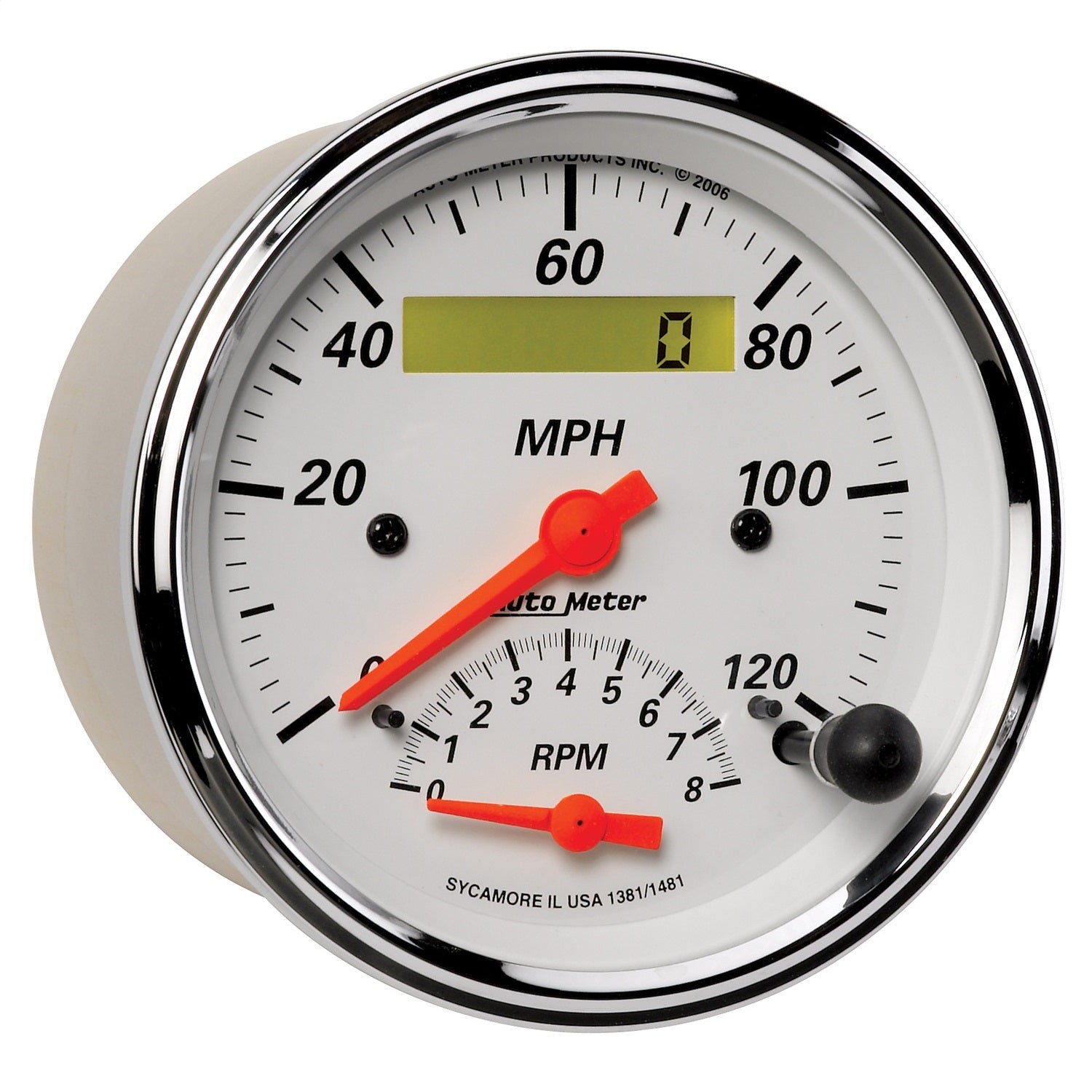 3-3/8" TACHOMETER/SPEEDOMETER COMBO, 8K RPM/120 MPH, ARCTIC WHITE