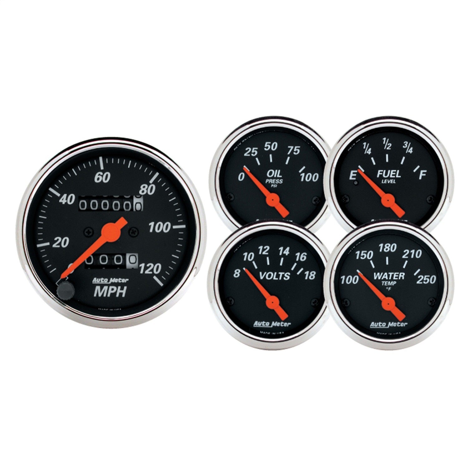 5 PC. GAUGE KIT, 3-1/8" & 2-1/16", MECH. SPEEDOMETER, DESIGNER BLACK