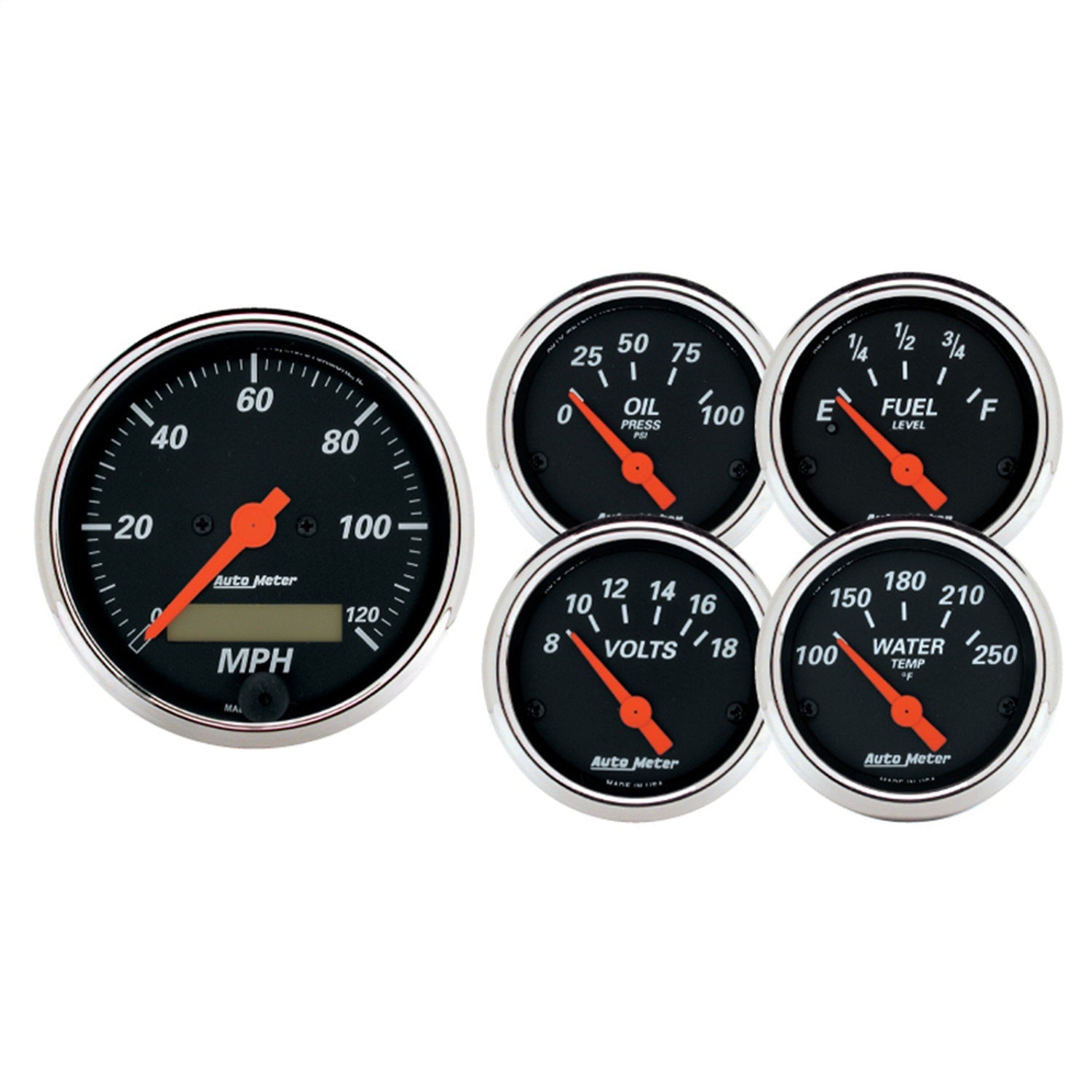 5 PC. GAUGE KIT, 3-1/8" & 2-1/16", ELEC. SPEEDOMETER, DESIGNER BLACK