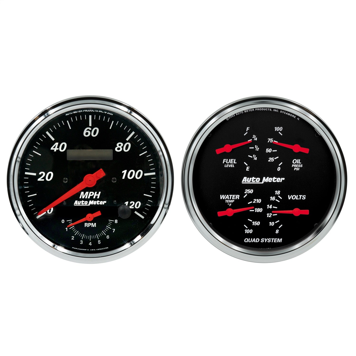 2 PC. GAUGE KIT, 5" QUAD & TACH/SPEEDO, 240-33 ?, DESIGNER BLACK