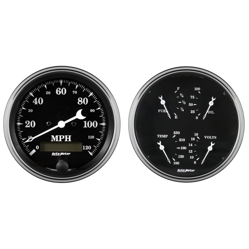 2 PC. GAUGE KIT, 5" QUAD & SPEEDOMETER, 240-33 ?, OLD TYME BLACK