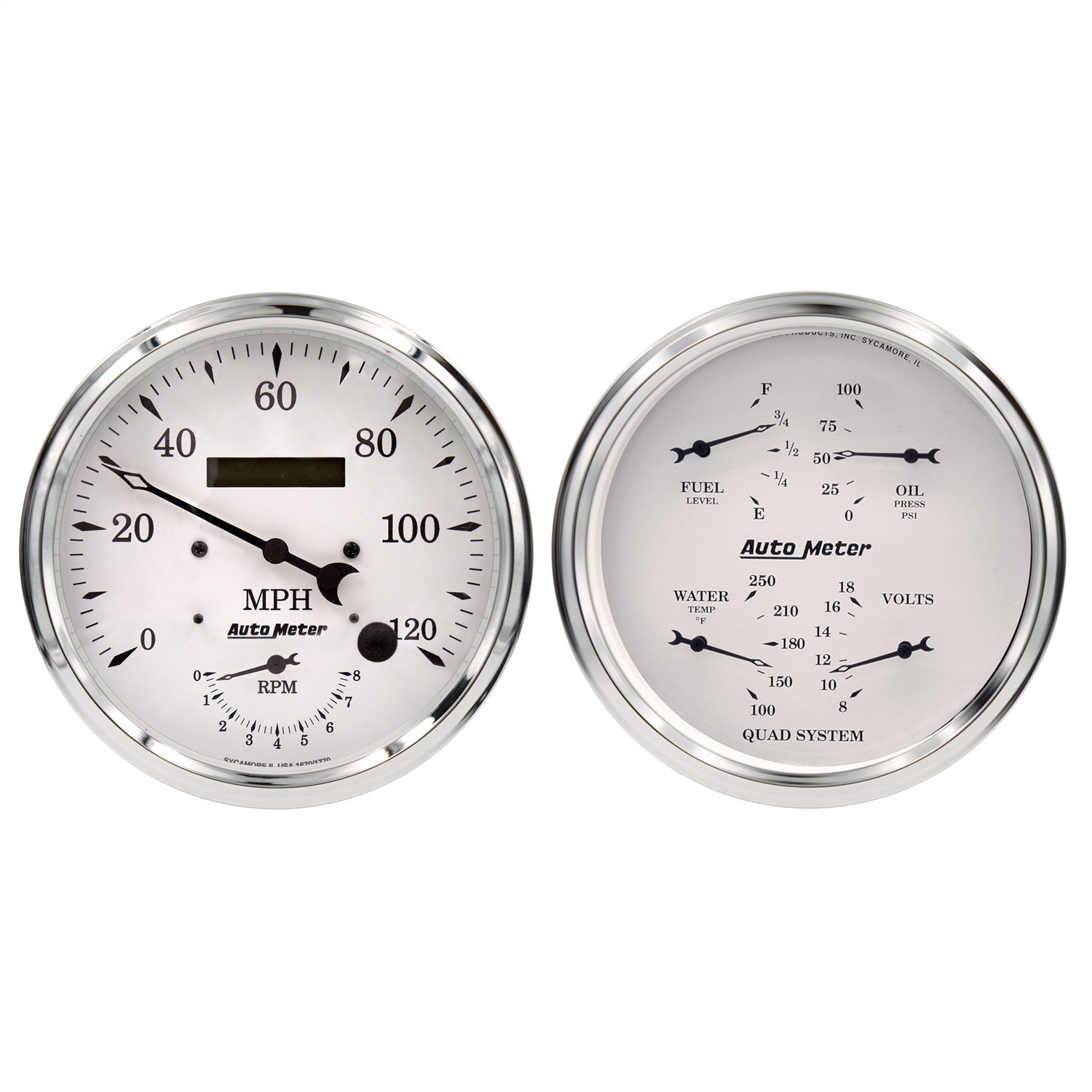 2 PC. GAUGE KIT, 5" QUAD & TACH/SPEEDO, 240-33 ?, OLD TYME WHITE