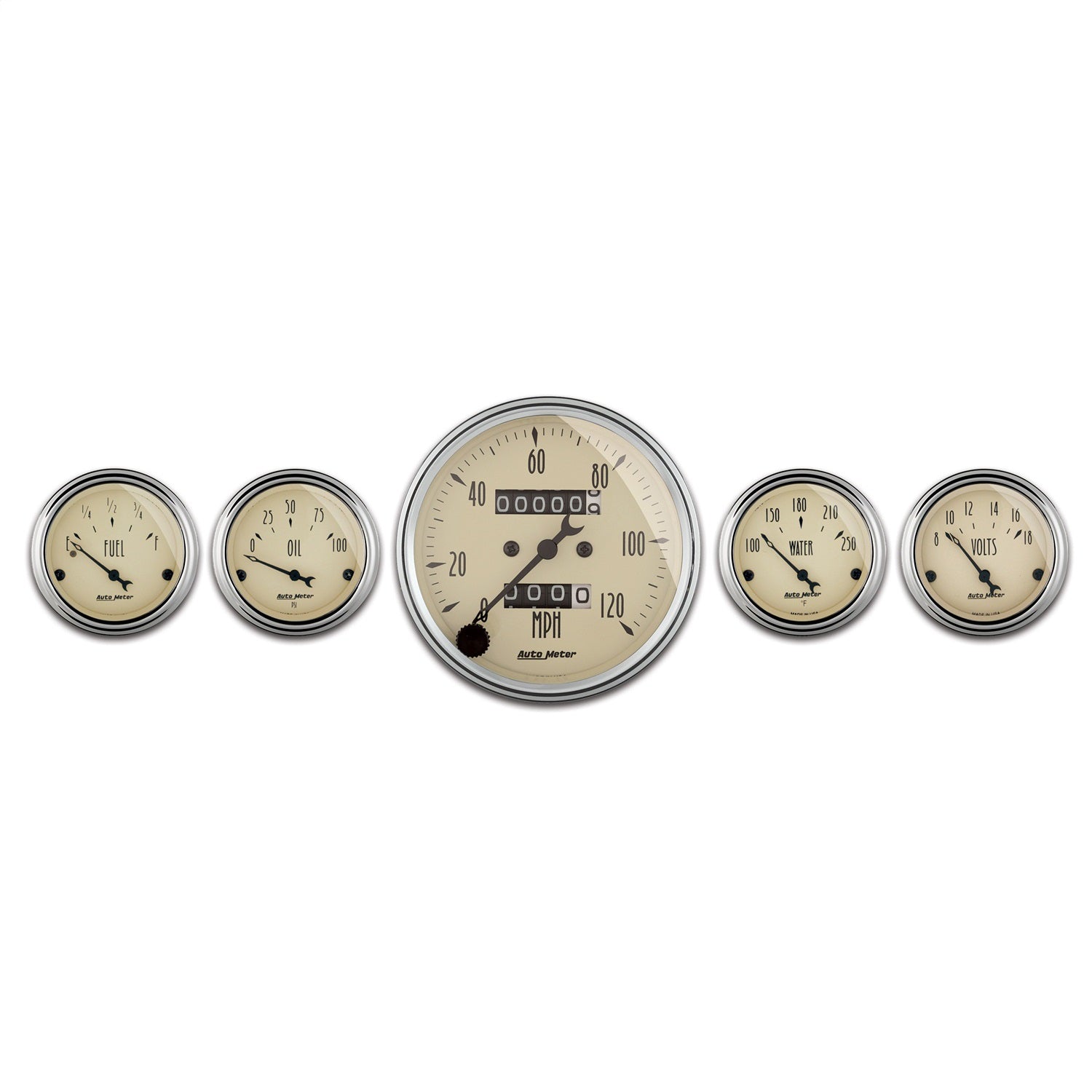 5 PC. GAUGE KIT, 3-1/8" & 2-1/16", MECH. SPEEDOMETER, ANTIQUE BEIGE