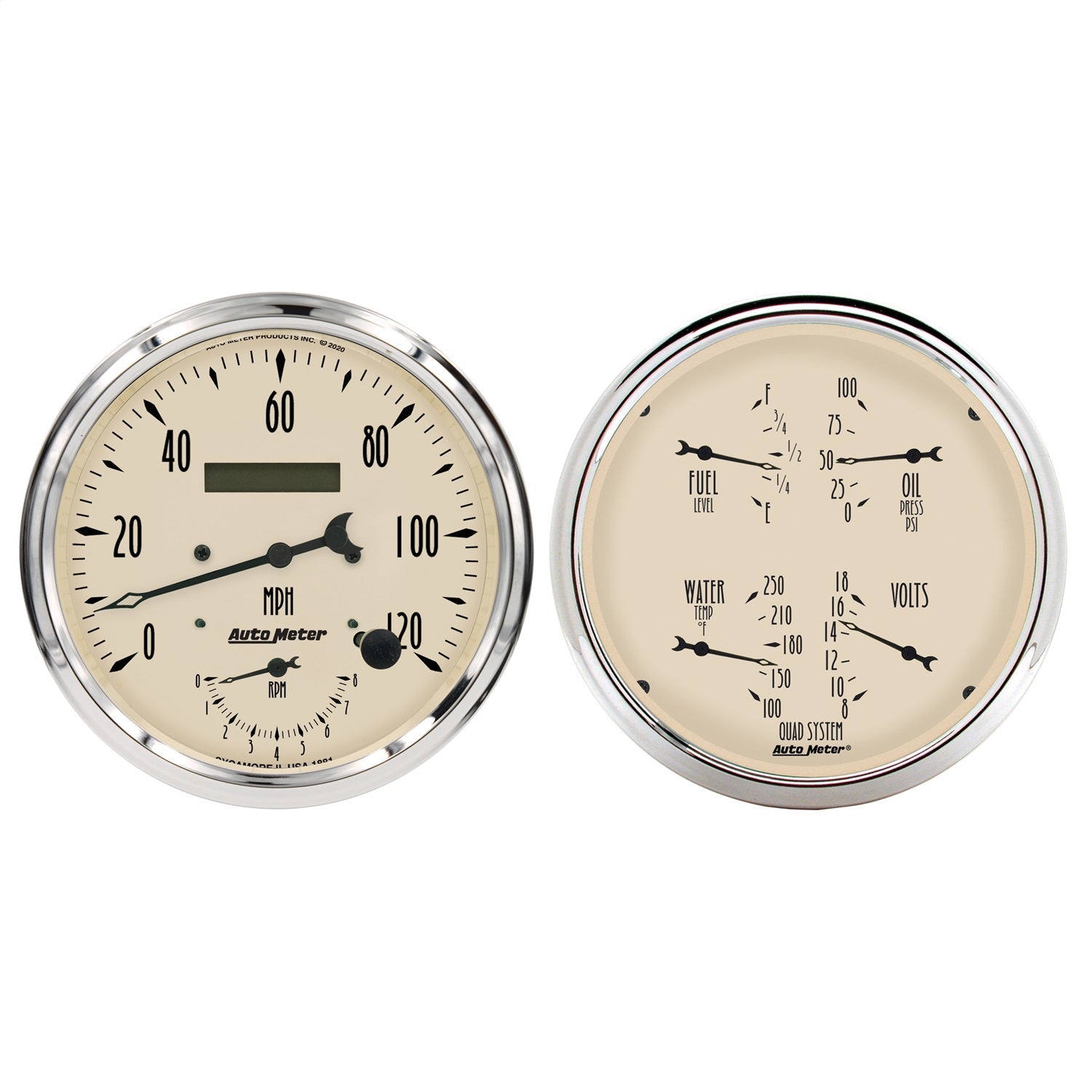 2 PC. GAUGE KIT, 5" QUAD & TACH/SPEEDO, 240-33 ?, ANTIQUE BEIGE