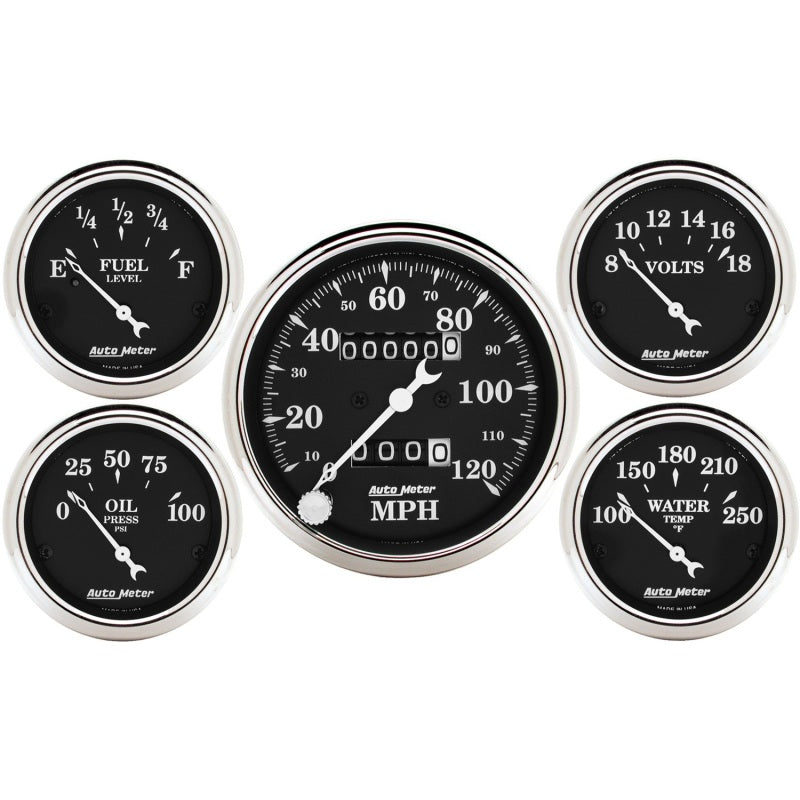 5 PC. GAUGE KIT, 3-1/8" & 2-1/16", MECH. SPEEDOMETER, OLD TYME BLACK