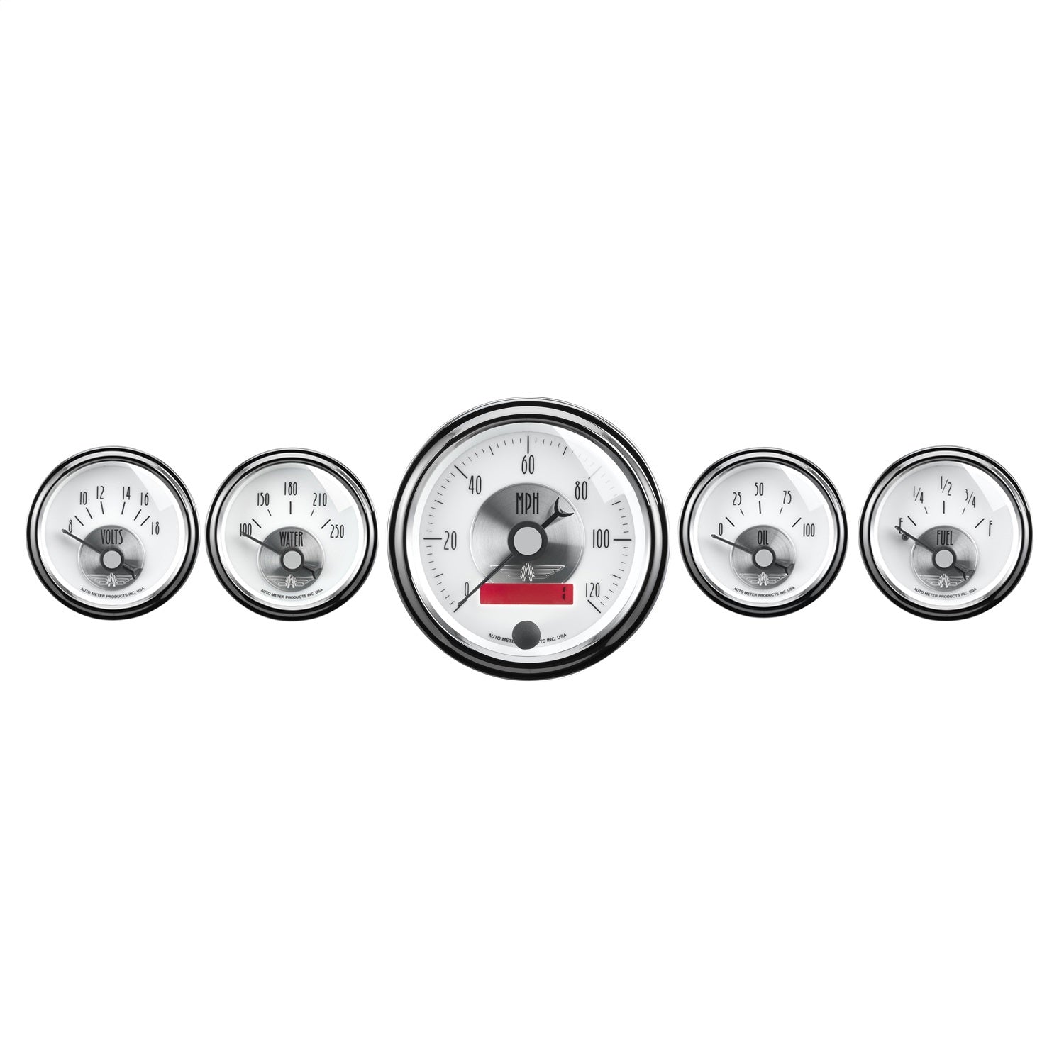 5 PC. GAUGE KIT, 3-3/8" & 2-1/16", ELEC. SPEEDO W/ LCD ODO, PRESTIGE PEARL