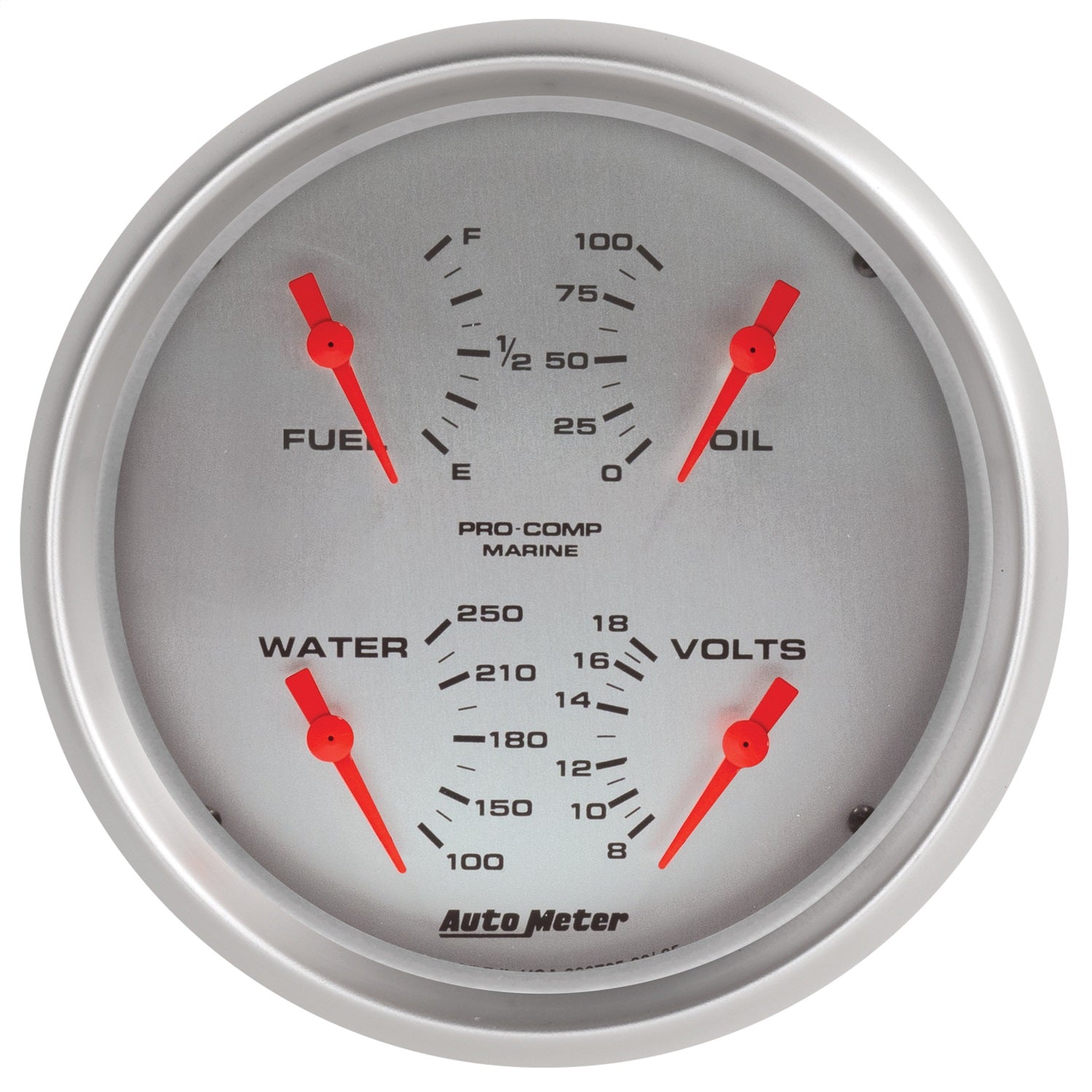5" QUAD GAUGE, 100 PSI/100-250 °F/8-18V/240-33 ?, MARINE SILVER