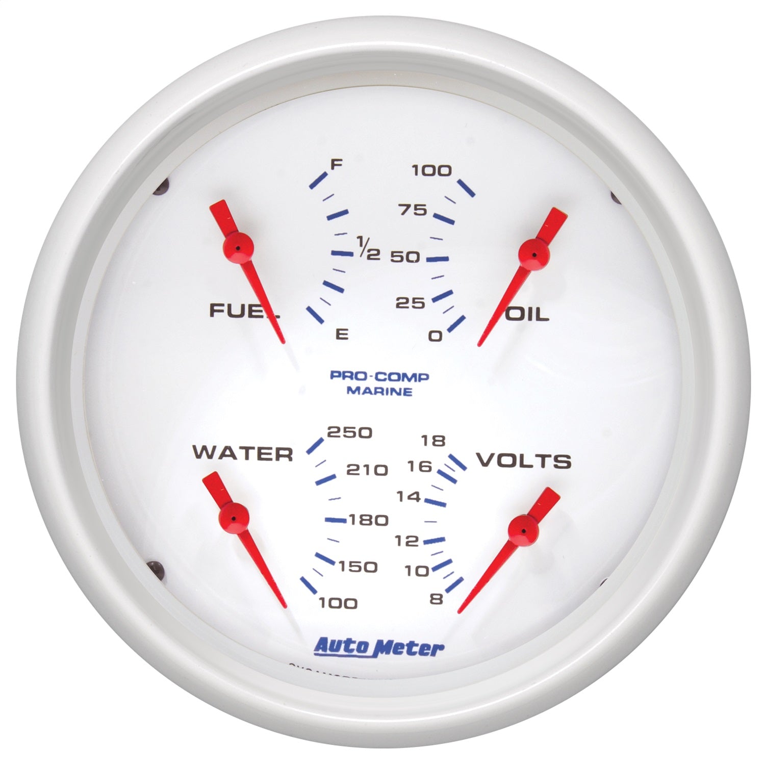 5" QUAD GAUGE, 100 PSI/100-250 °F/8-18V/240-33 ?, MARINE WHITE