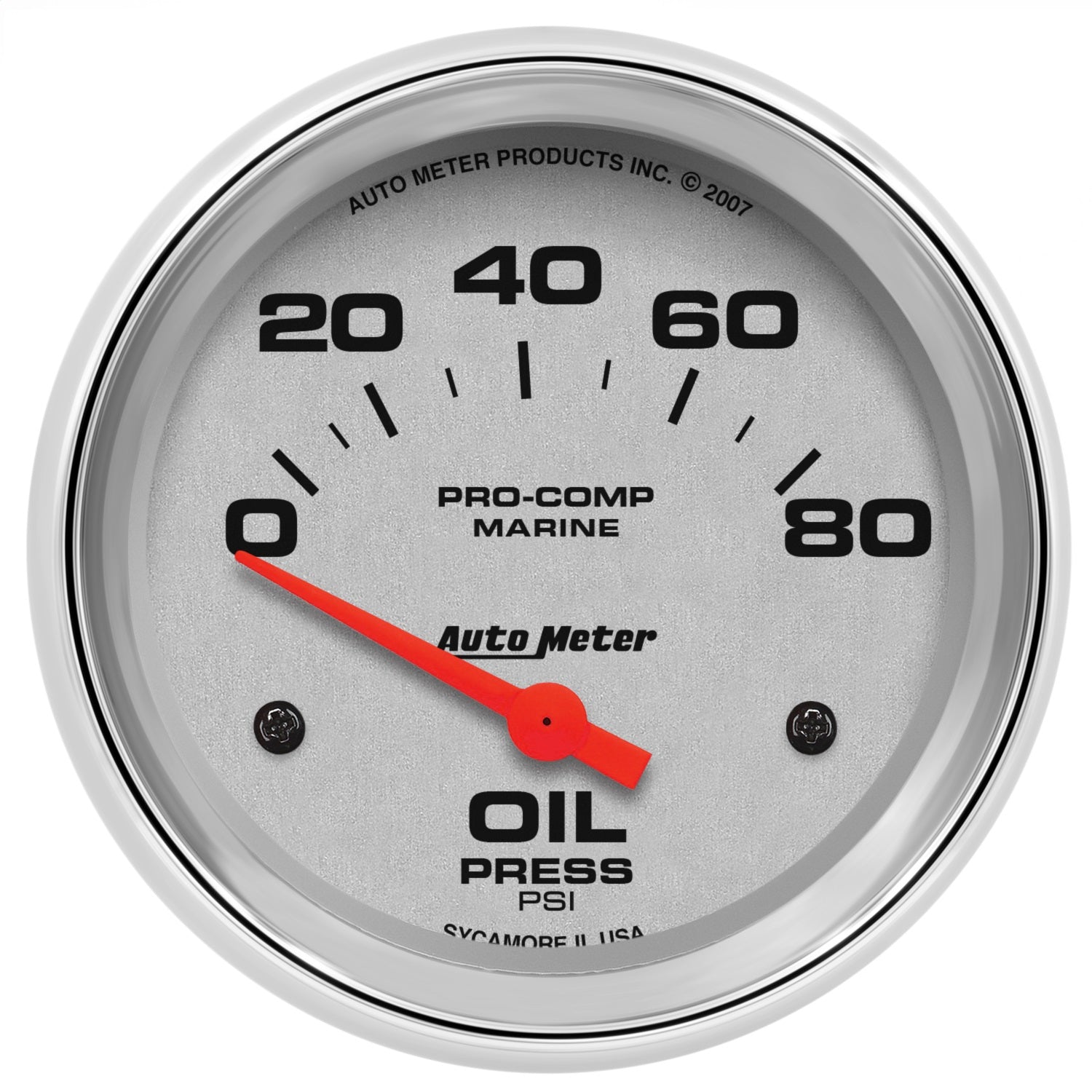 2-5/8" OIL PRESSURE, 0-80 PSI, MARINE CHROME ULTRA-LITE