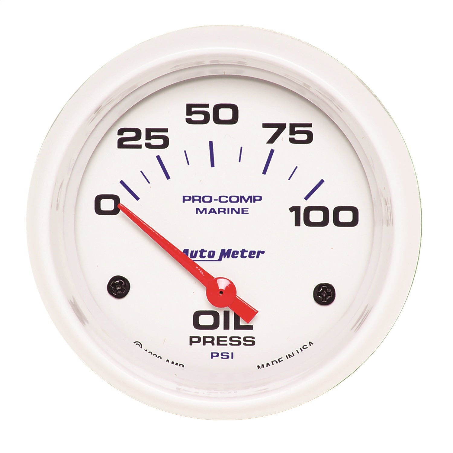 2-5/8" OIL PRESSURE, 0-100 PSI, MARINE WHITE