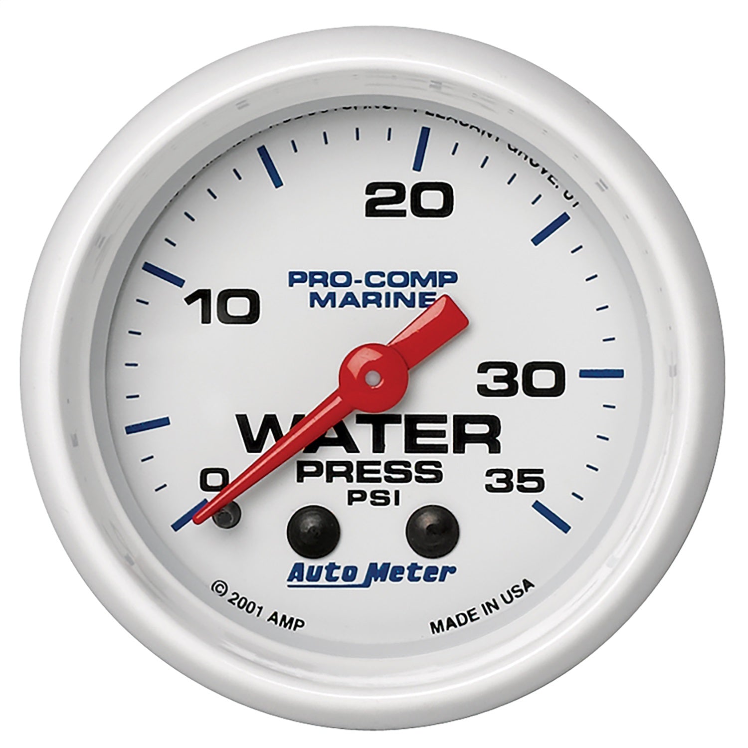 2-1/16" WATER PRESSURE, 0-35 PSI, MARINE WHITE