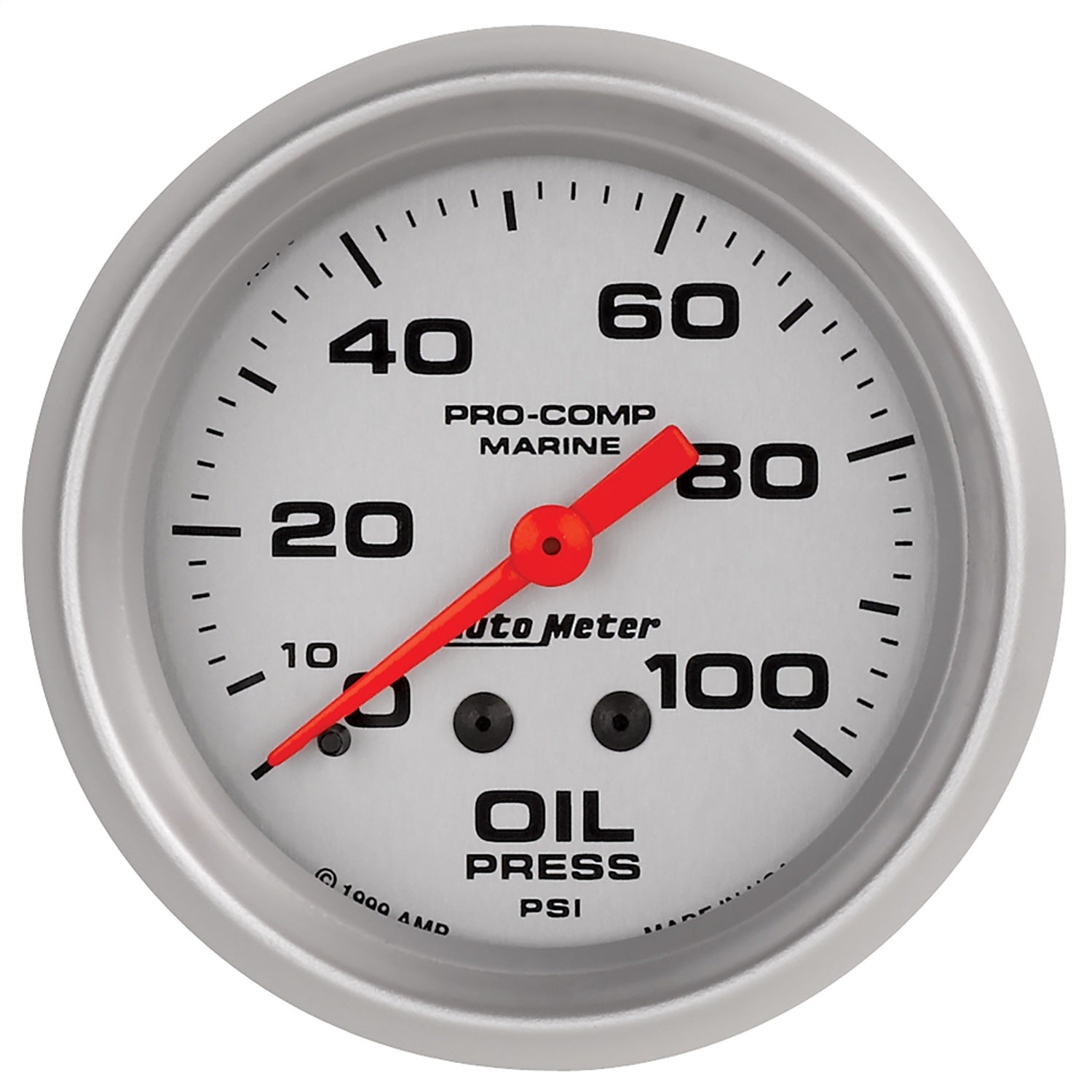 2-5/8" OIL PRESSURE, 0-100 PSI, MARINE SILVER ULTRA-LITE