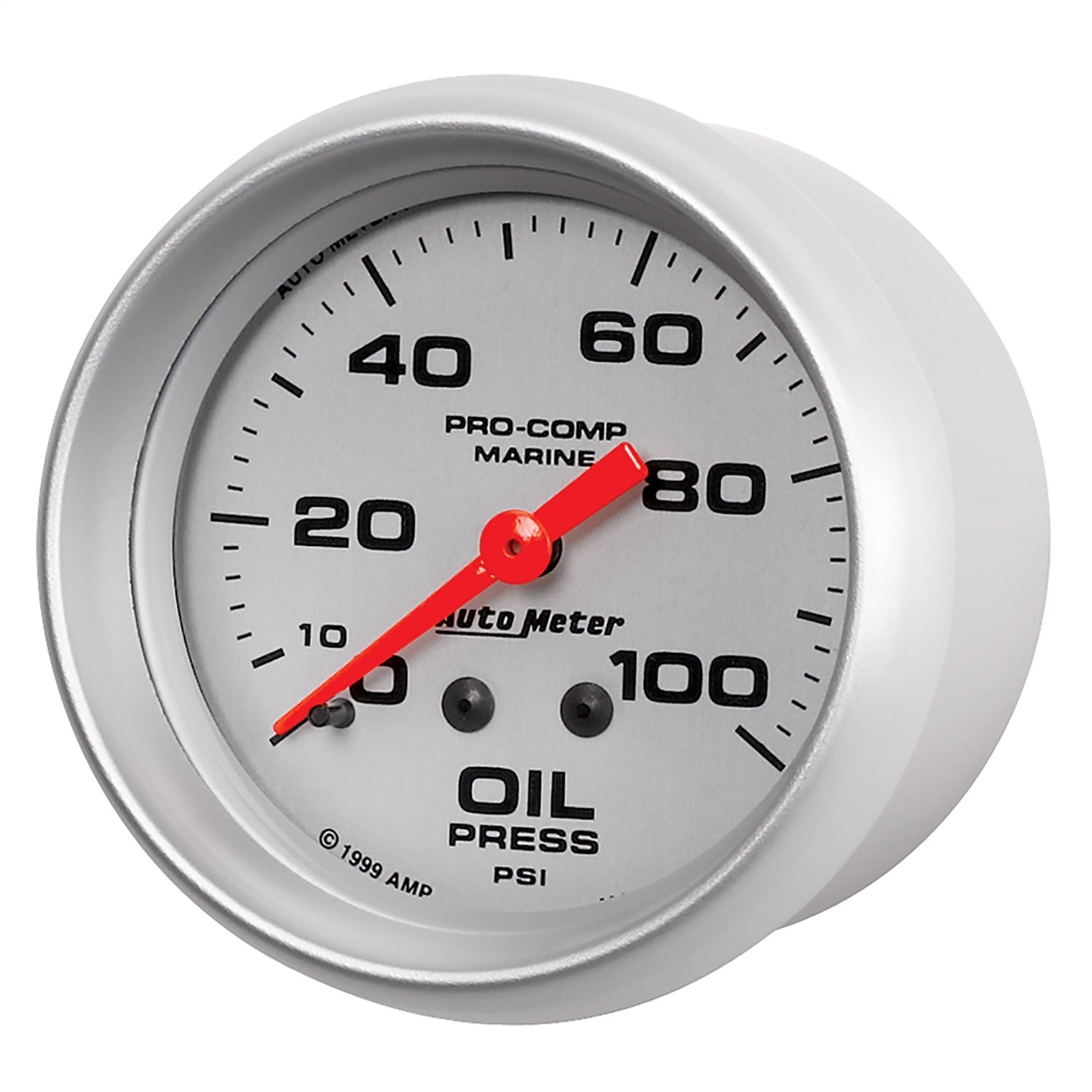 2-5/8" OIL PRESSURE, 0-100 PSI, MARINE SILVER ULTRA-LITE