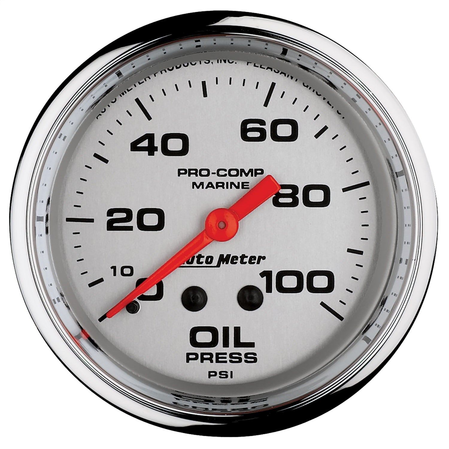 2-5/8" OIL PRESSURE, 0-100 PSI, MARINE CHROME ULTRA-LITE