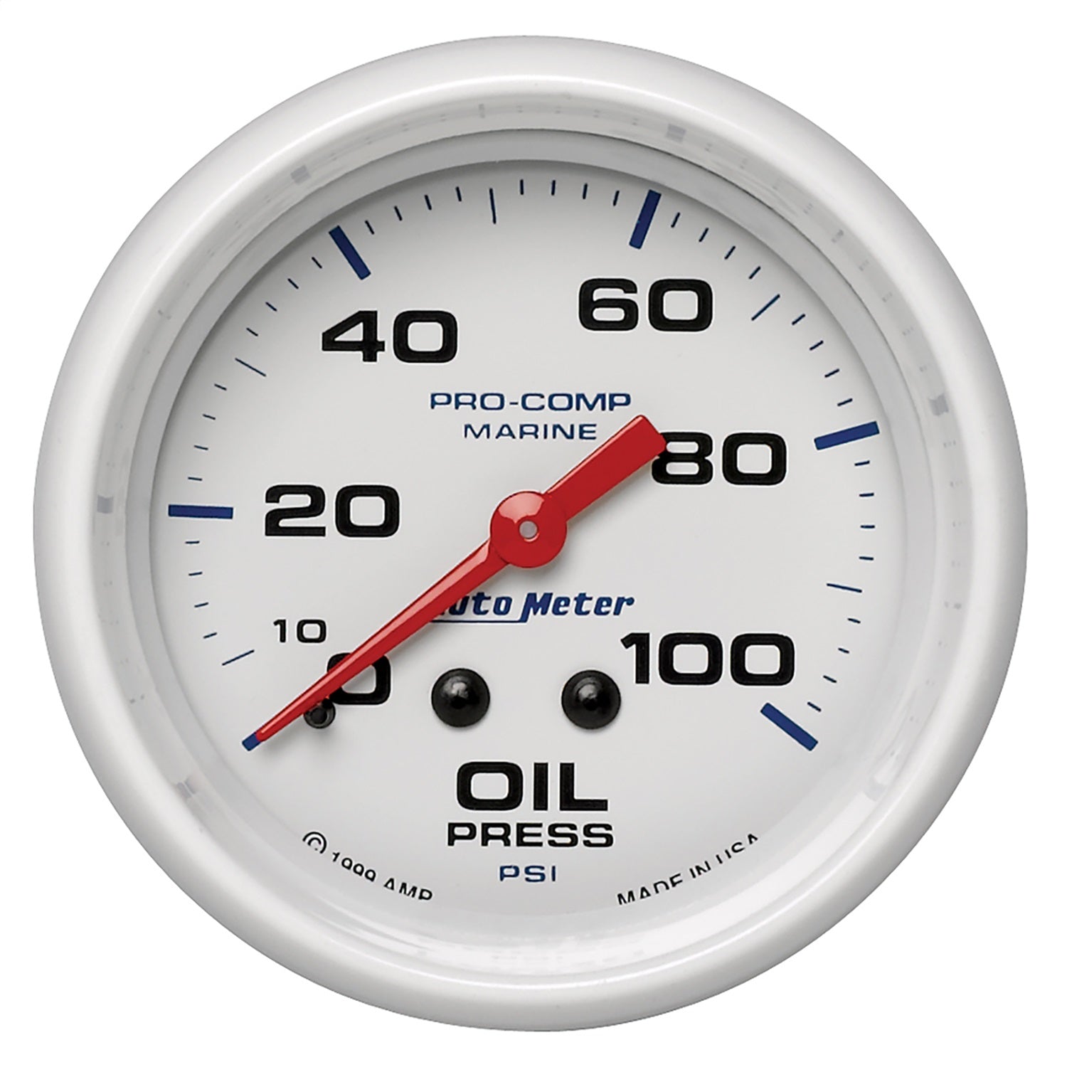 2-5/8" OIL PRESSURE, 0-100 PSI, MARINE WHITE