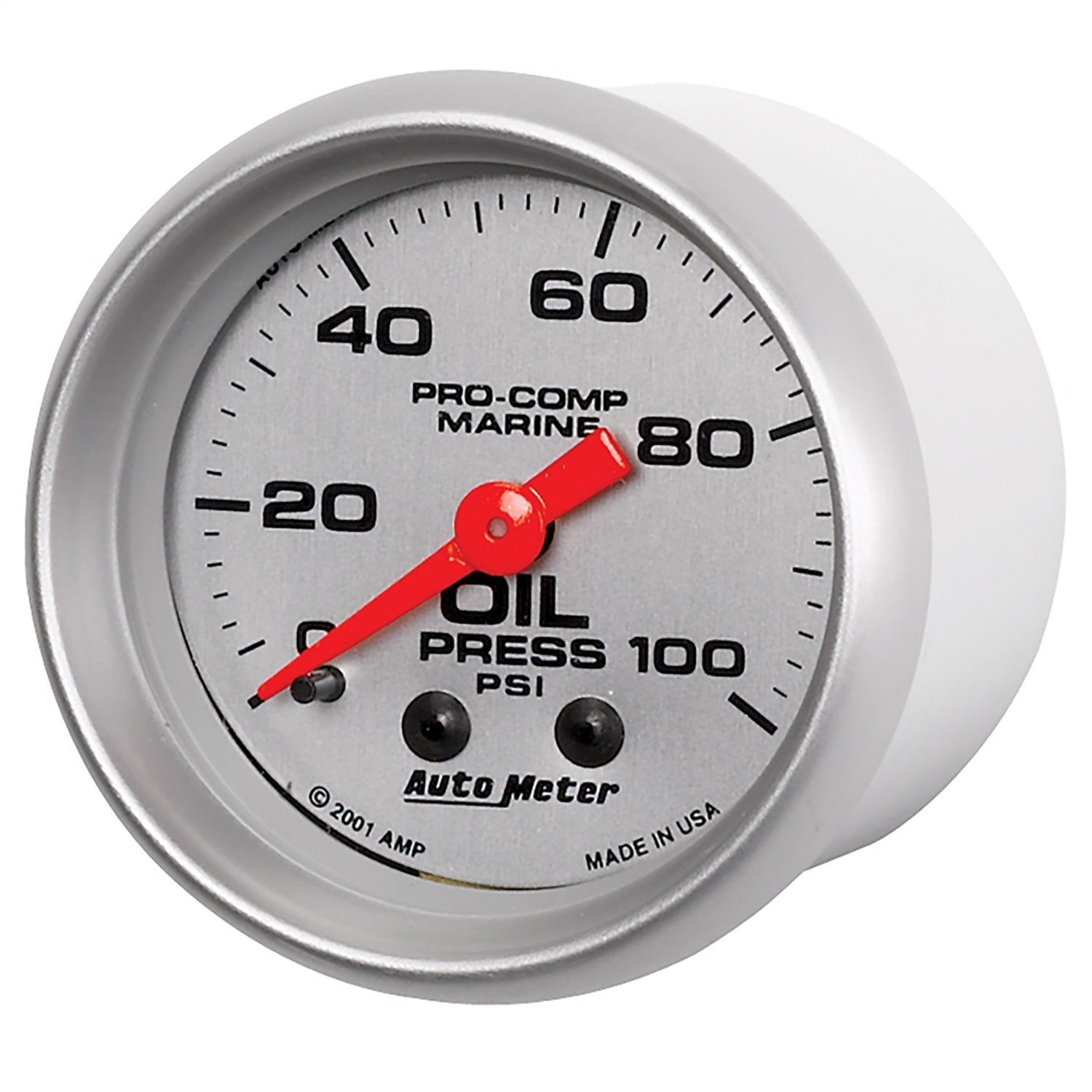 2-1/16" OIL PRESSURE, 0-100 PSI, MARINE SILVER ULTRA-LITE