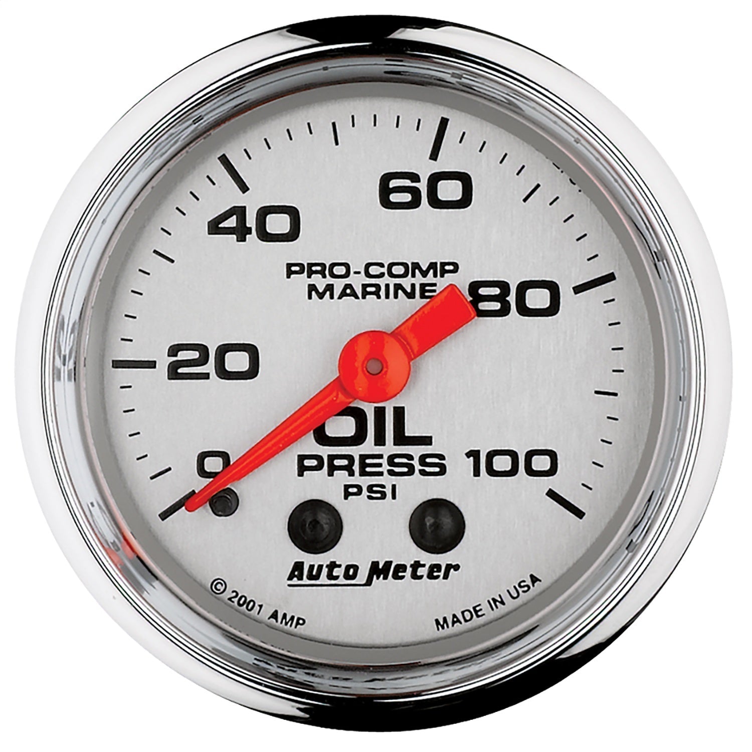 2-1/16" OIL PRESSURE, 0-100 PSI, MARINE CHROME ULTRA-LITE