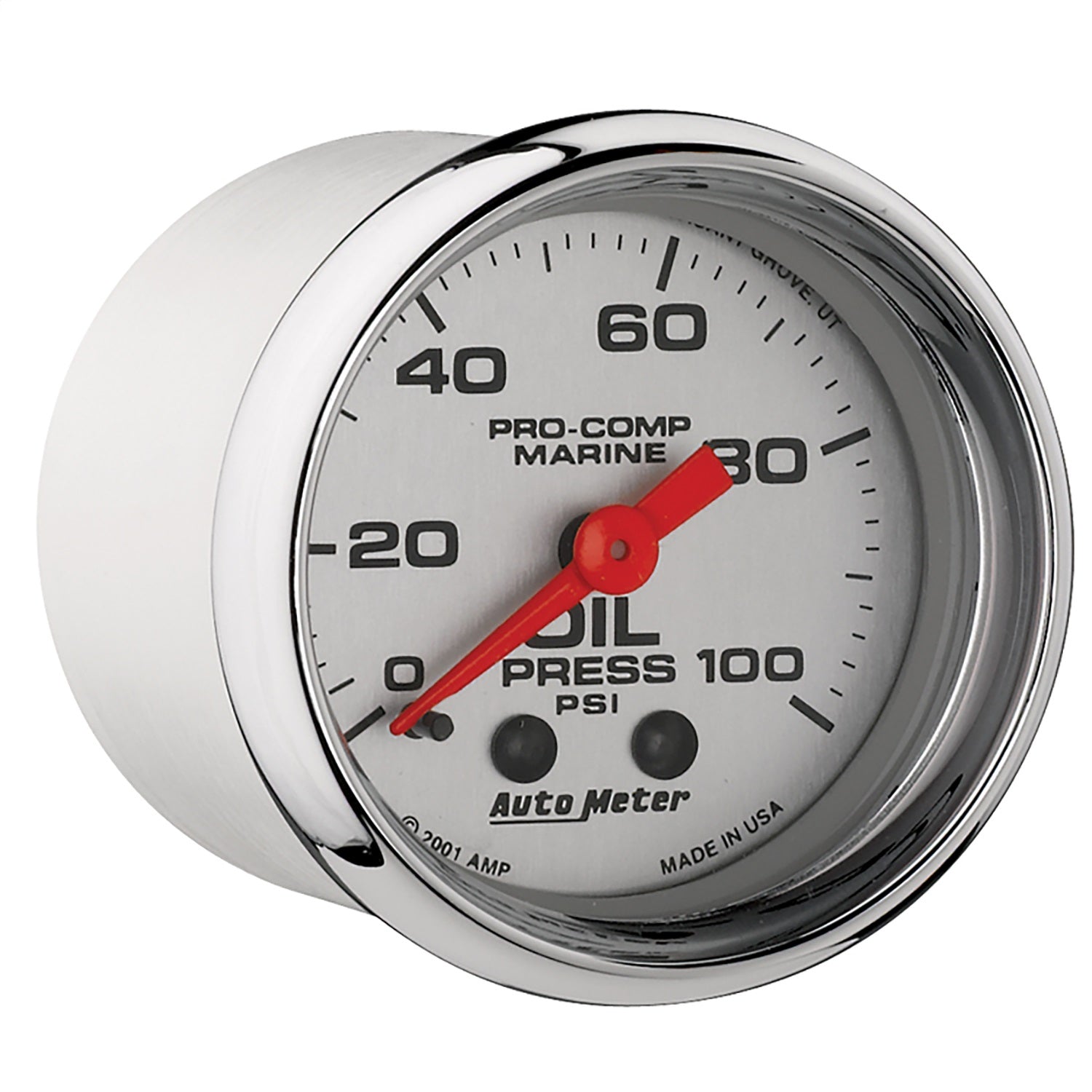 2-1/16" OIL PRESSURE, 0-100 PSI, MARINE CHROME ULTRA-LITE