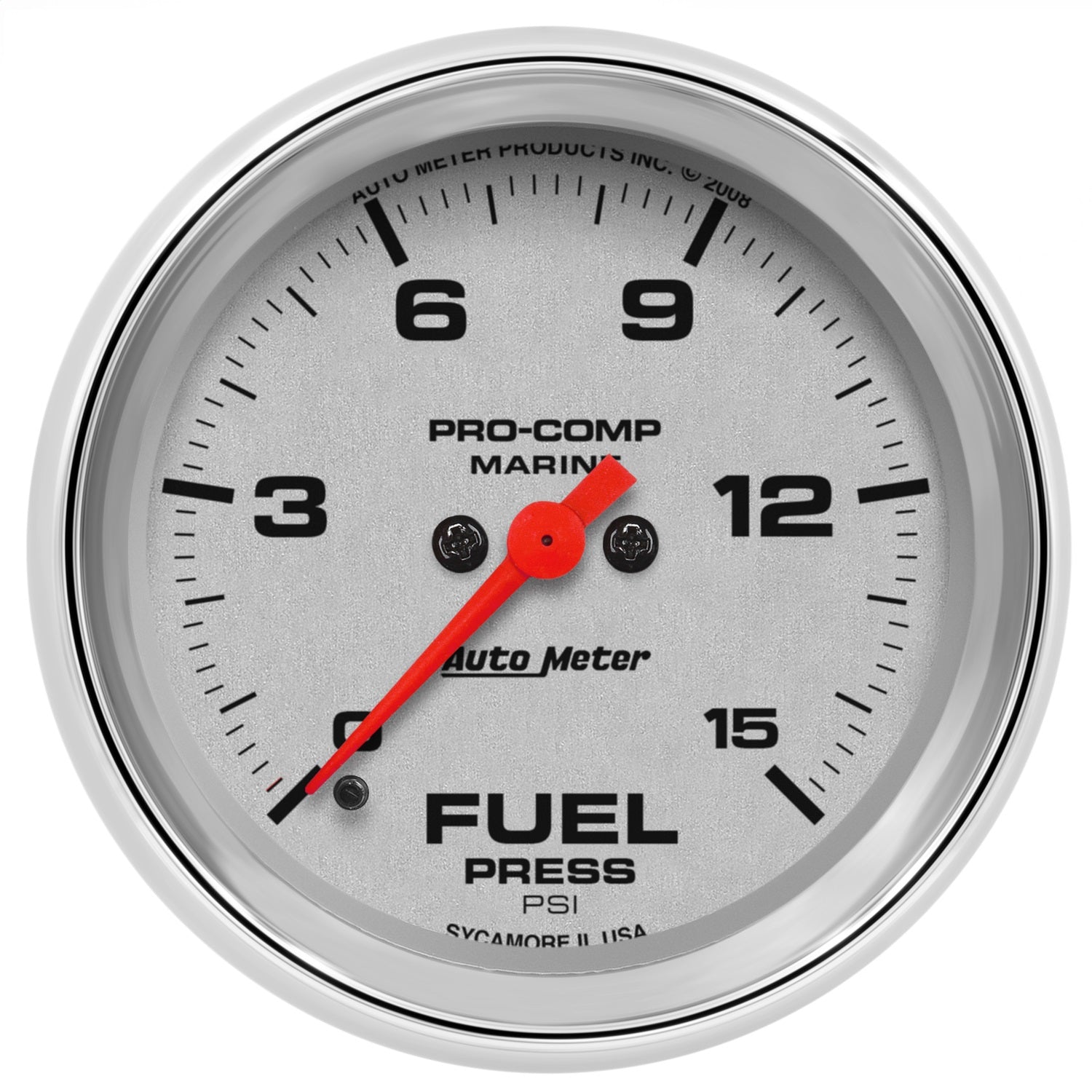 2-5/8" FUEL PRESSURE, 0-15 PSI, MARINE CHROME ULTRA-LITE