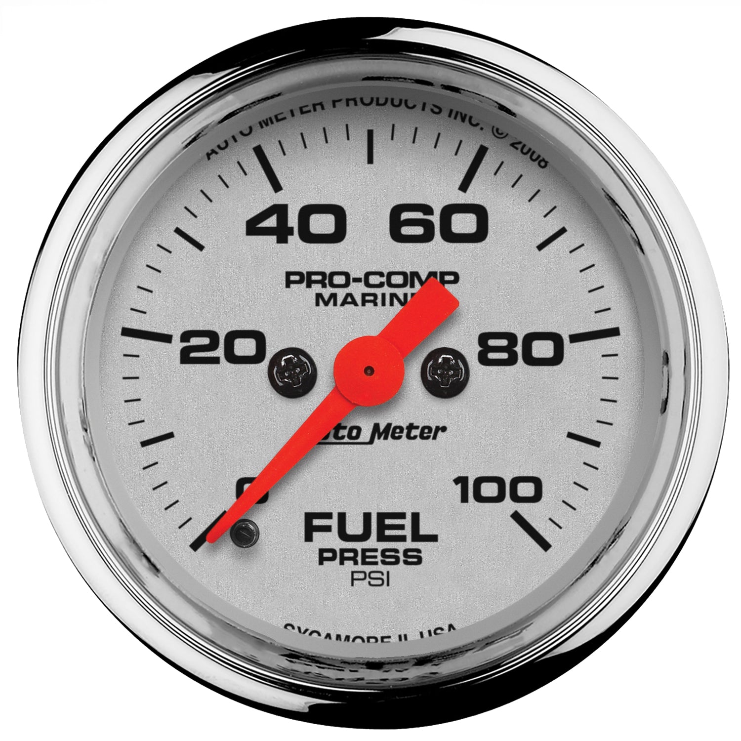 2-1/16" FUEL PRESSURE, 0-100 PSI, MARINE CHROME ULTRA-LITE