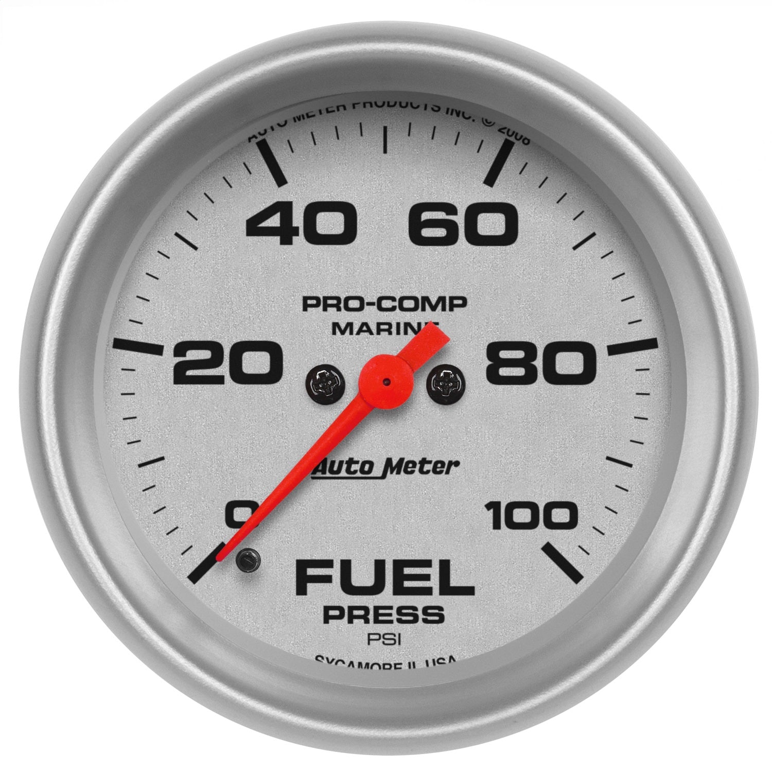 2-5/8" FUEL PRESSURE, 0-100 PSI, MARINE SILVER ULTRA-LITE