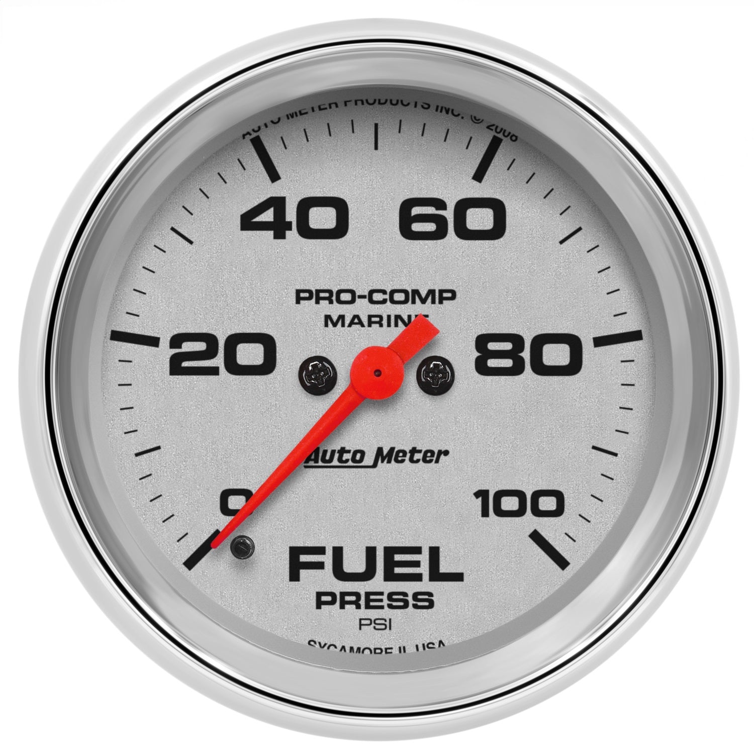 2-5/8" FUEL PRESSURE, 0-100 PSI, MARINE CHROME ULTRA-LITE