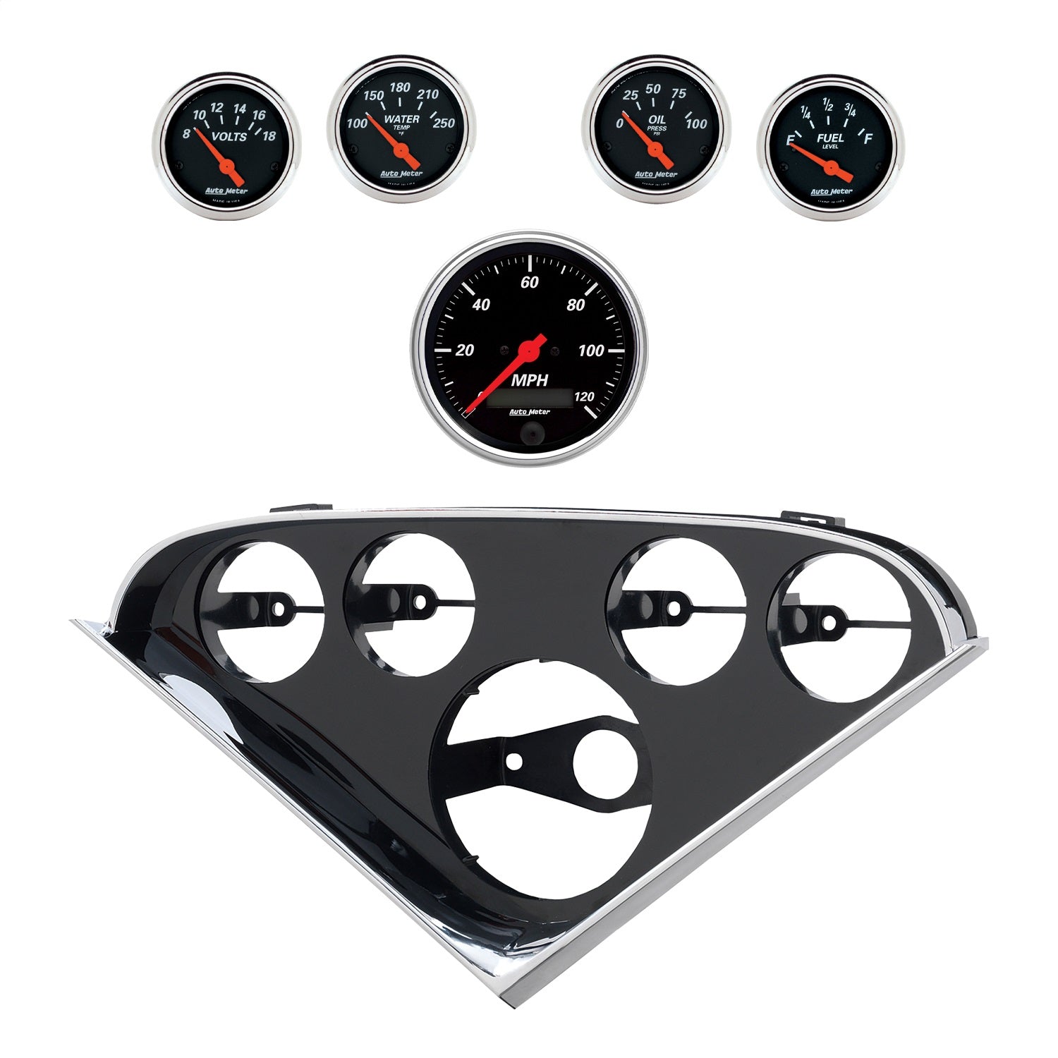 5 GAUGE DIRECT-FIT DASH KIT, CHEVY 55-56, DESIGNER BLACK