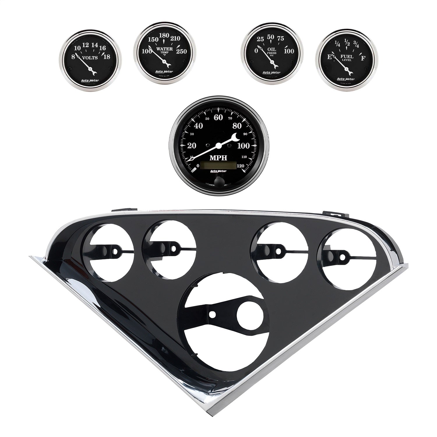 5 GAUGE DIRECT-FIT DASH KIT, CHEVY 55-56, OLD TYME BLACK