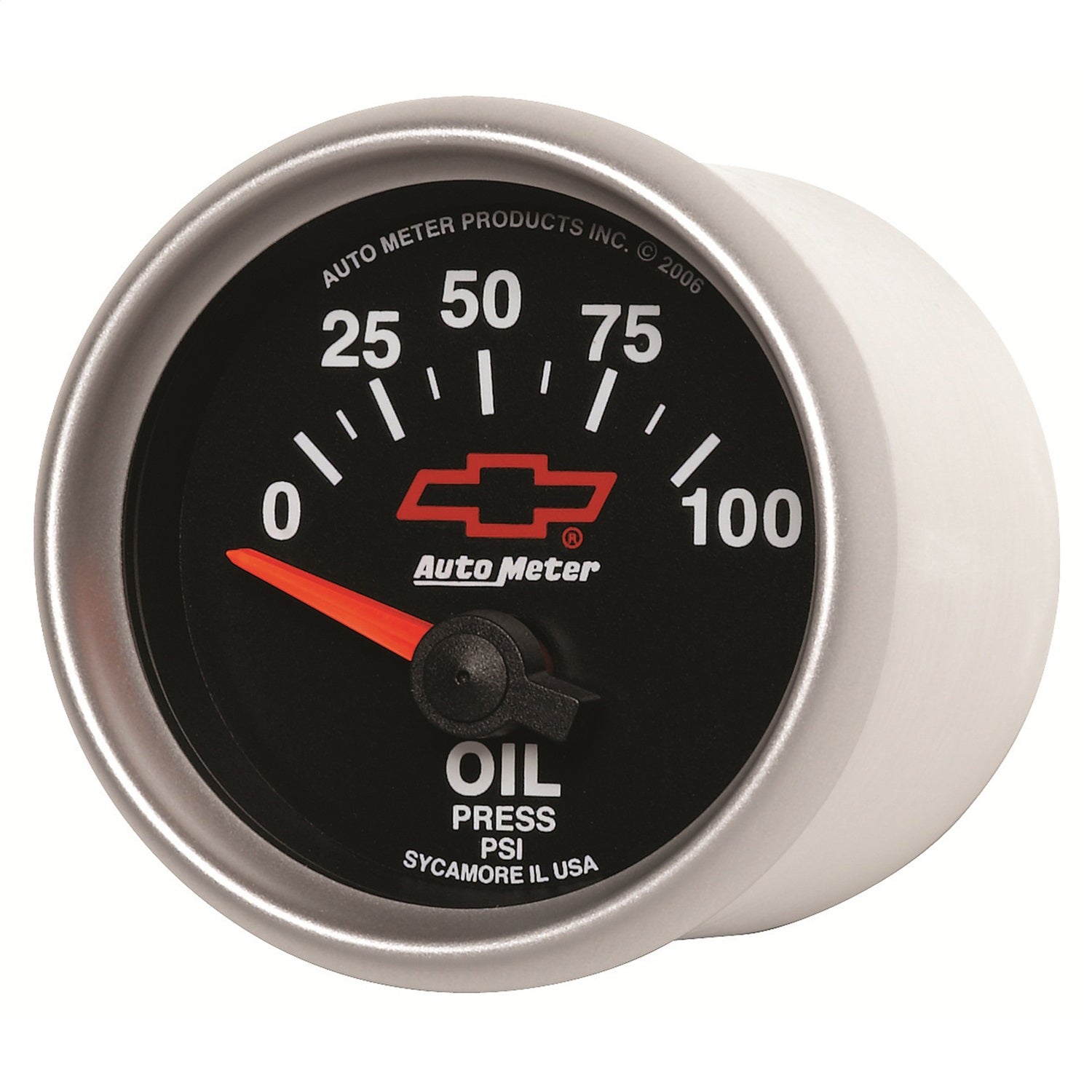 2-1/16" OIL PRESSURE, 0-100 PSI, CHEVY RED BOWTIE, BLACK