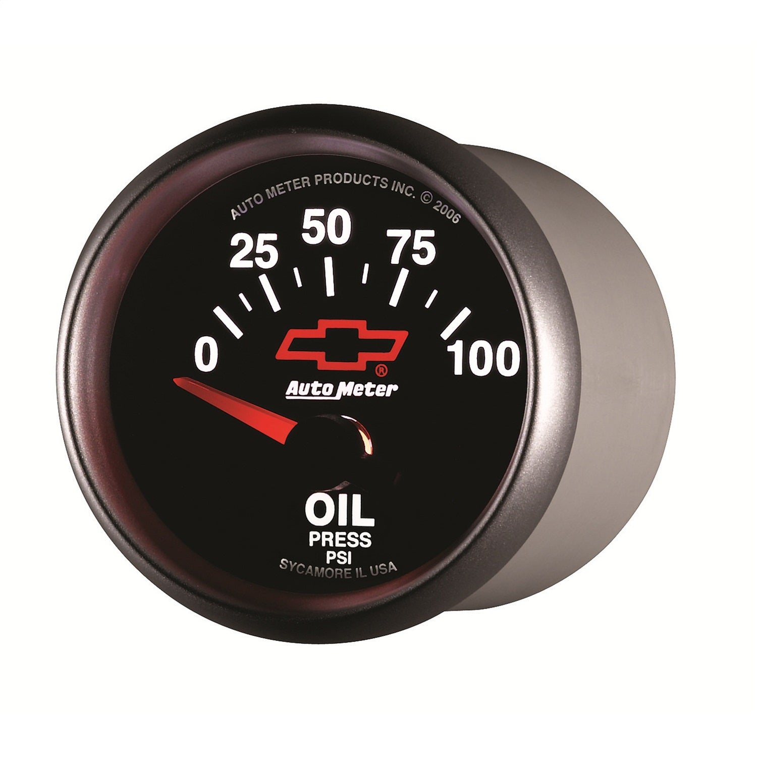2-1/16" OIL PRESSURE, 0-100 PSI, CHEVY RED BOWTIE, BLACK
