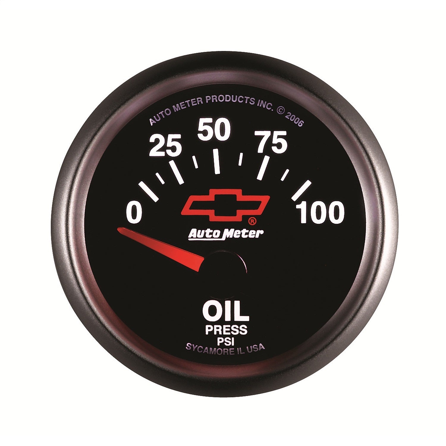 2-1/16" OIL PRESSURE, 0-100 PSI, CHEVY RED BOWTIE, BLACK