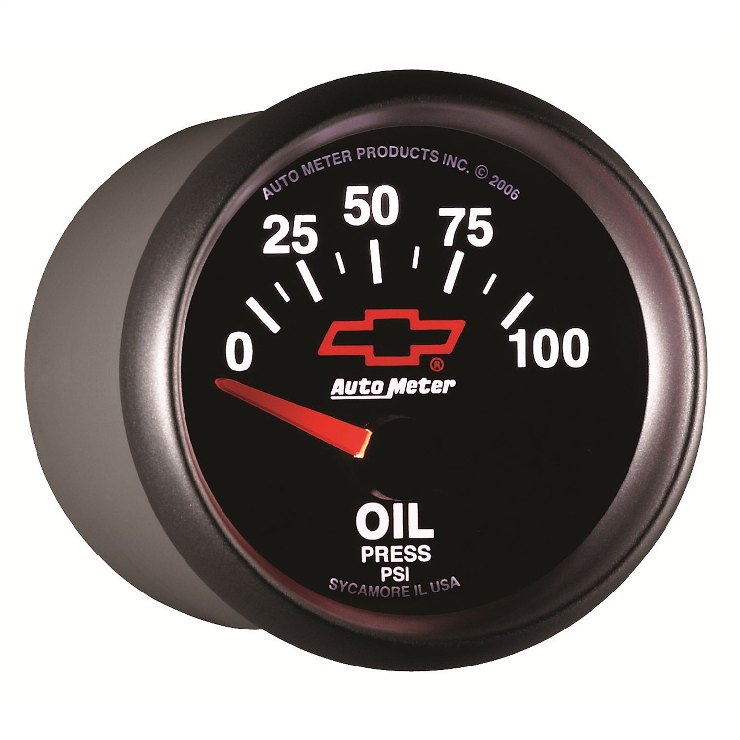 2-1/16" OIL PRESSURE, 0-100 PSI, CHEVY RED BOWTIE, BLACK