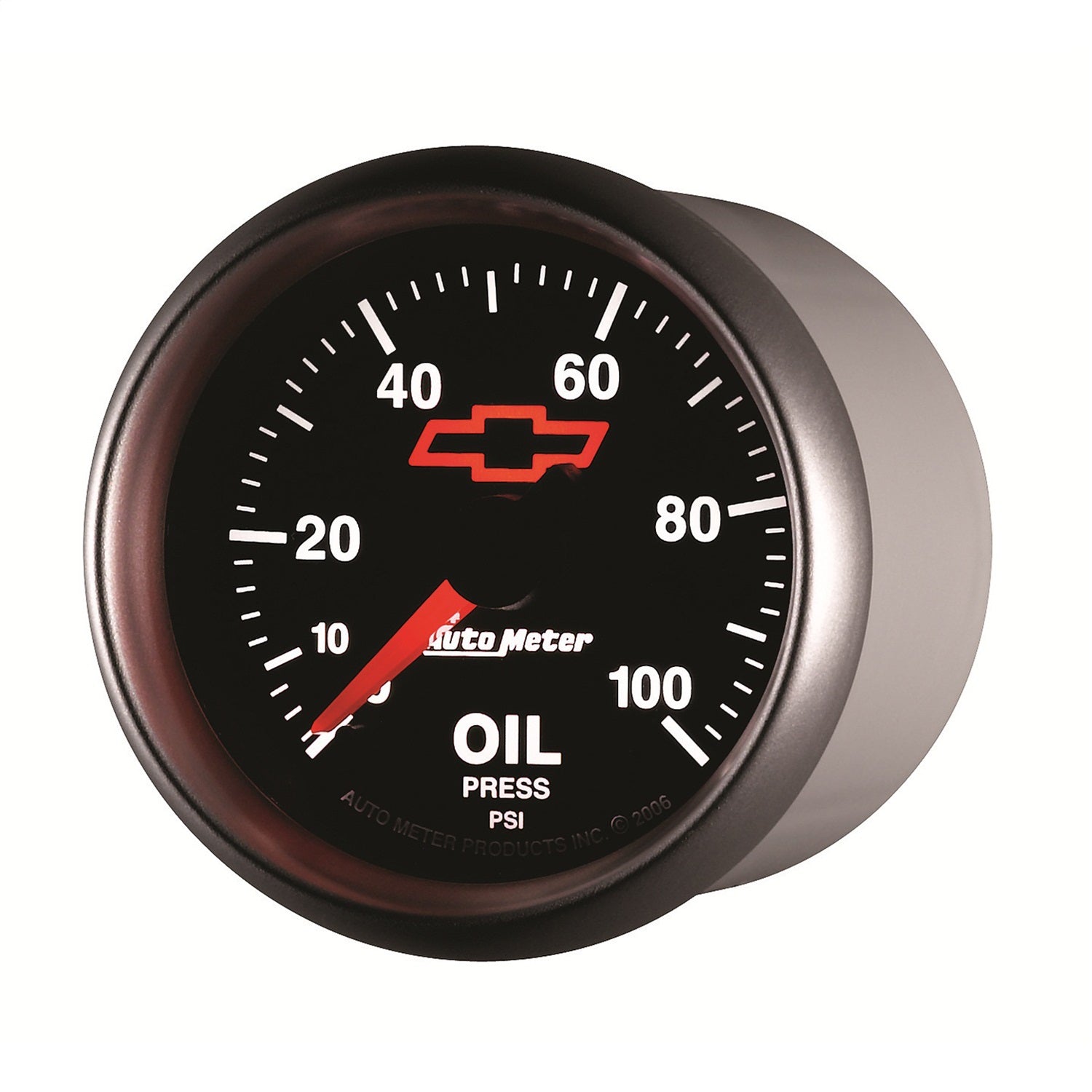 2-1/16" OIL PRESSURE, 0-100 PSI, CHEVY RED BOWTIE, BLACK