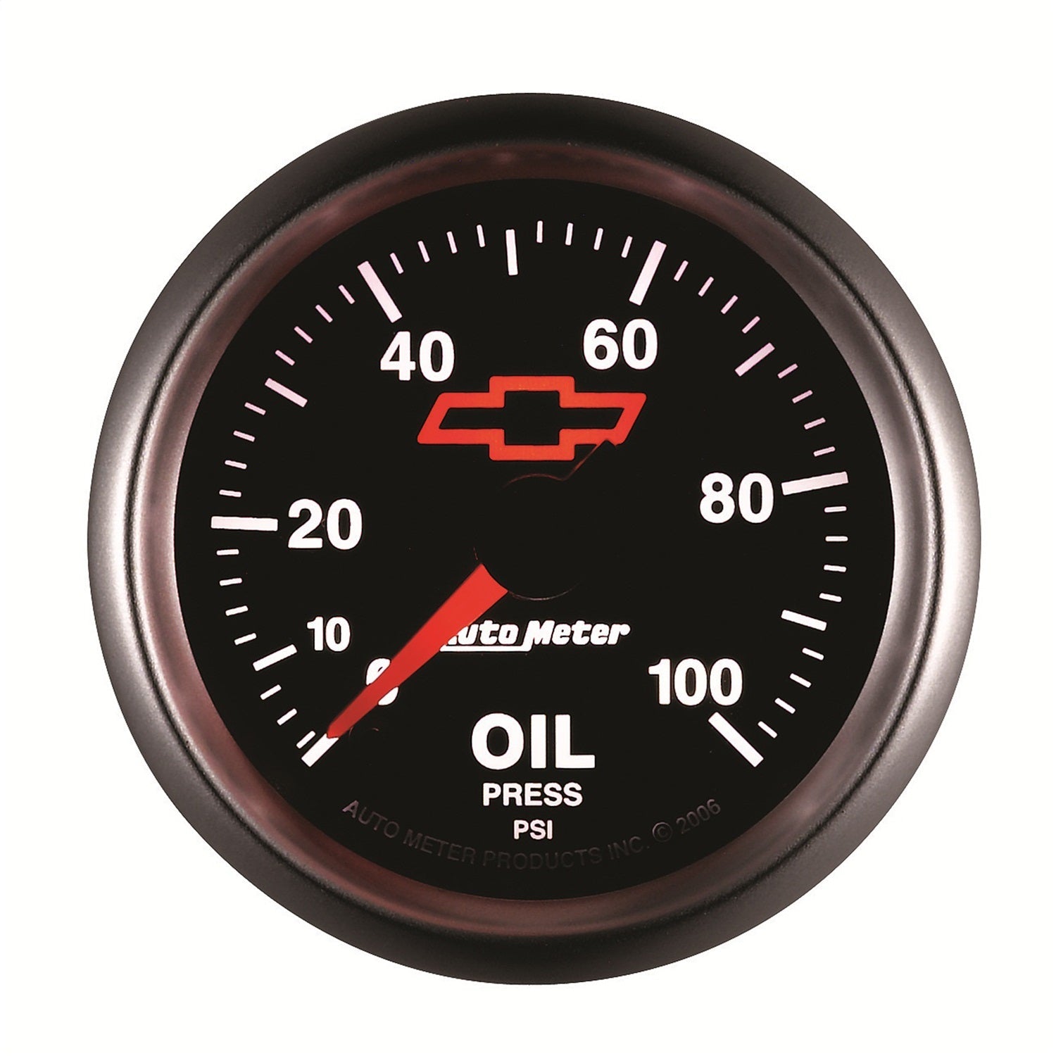 2-1/16" OIL PRESSURE, 0-100 PSI, CHEVY RED BOWTIE, BLACK