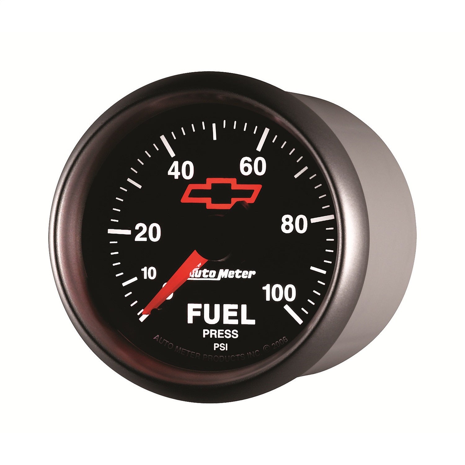 2-1/16" FUEL PRESSURE, 0-100 PSI, CHEVY RED BOWTIE, BLACK