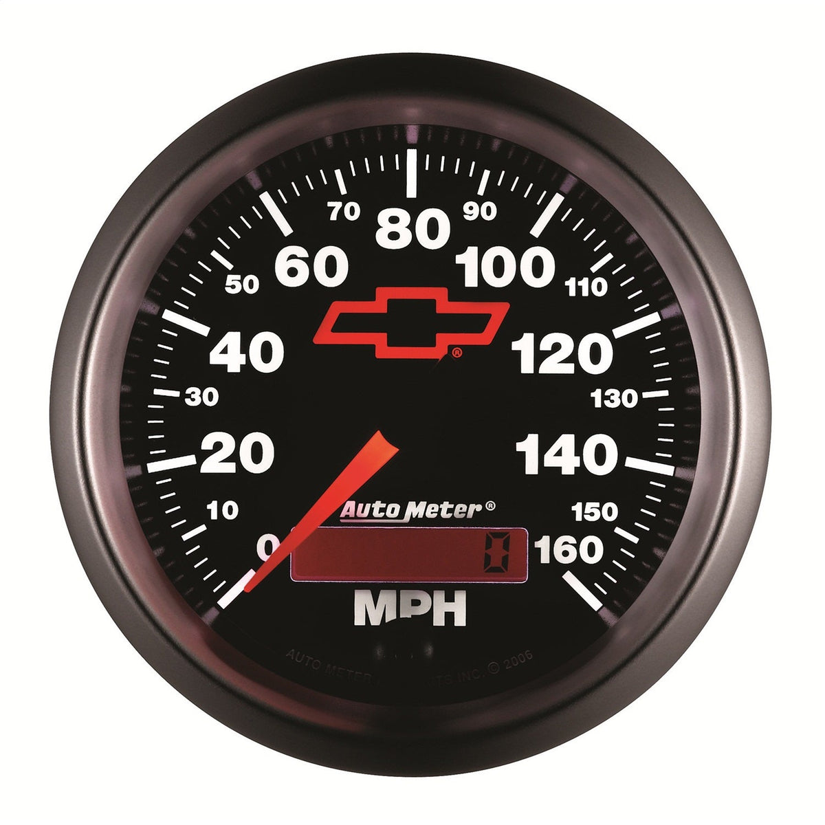 3-3/8" SPEEDOMETER, 0-160 MPH, CHEVY RED BOWTIE, BLACK