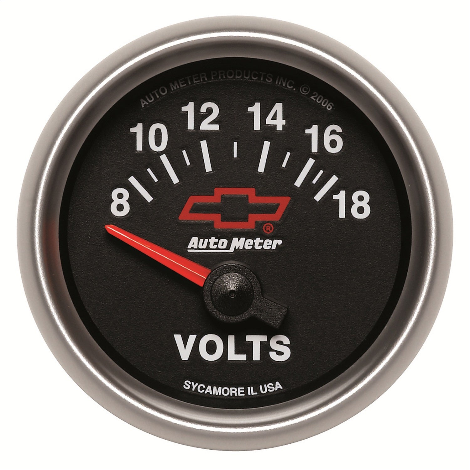 2-1/16" VOLTMETER, 8-18V, CHEVY RED BOWTIE, BLACK