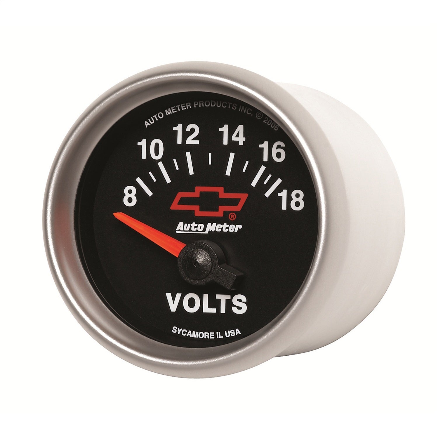 2-1/16" VOLTMETER, 8-18V, CHEVY RED BOWTIE, BLACK
