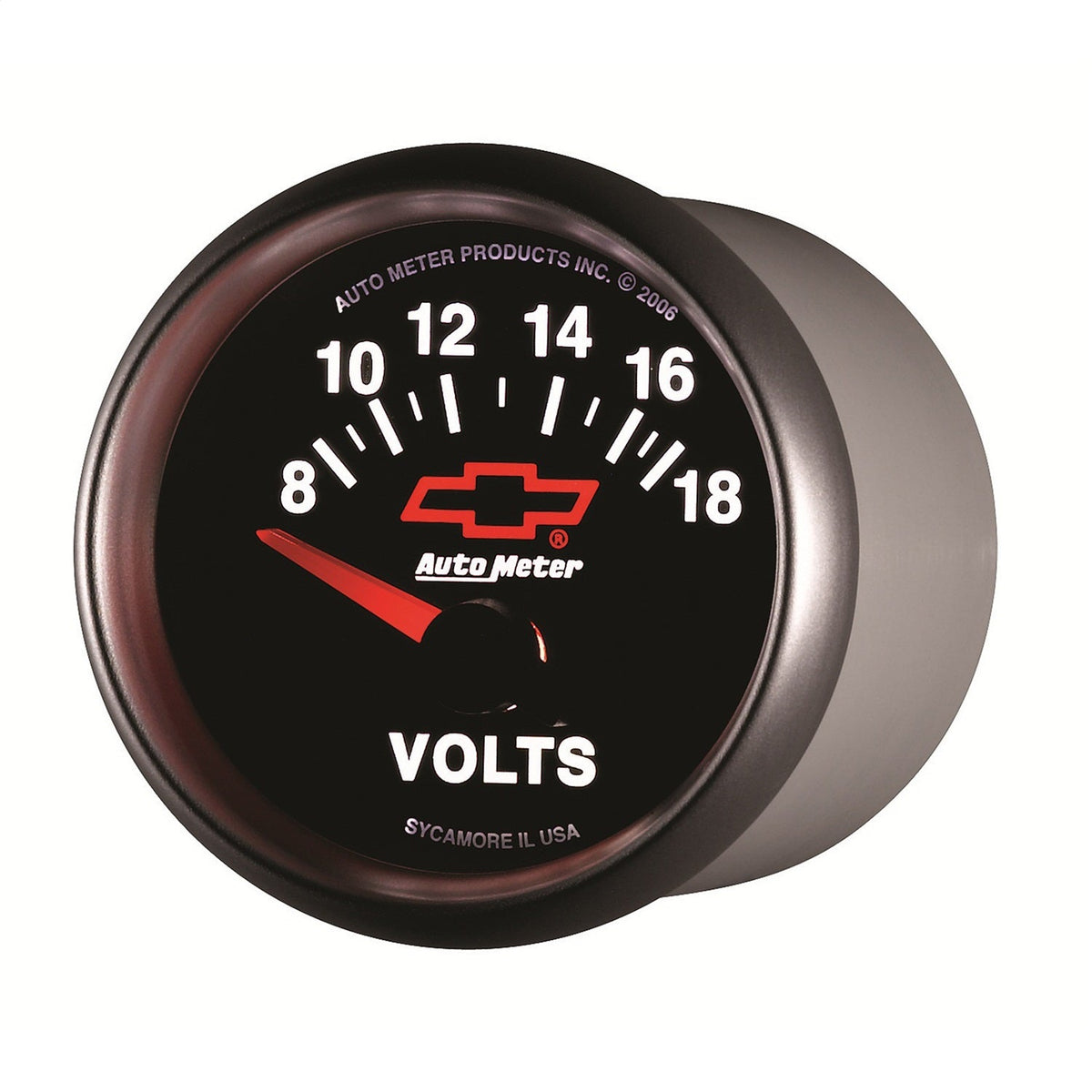 2-1/16" VOLTMETER, 8-18V, CHEVY RED BOWTIE, BLACK