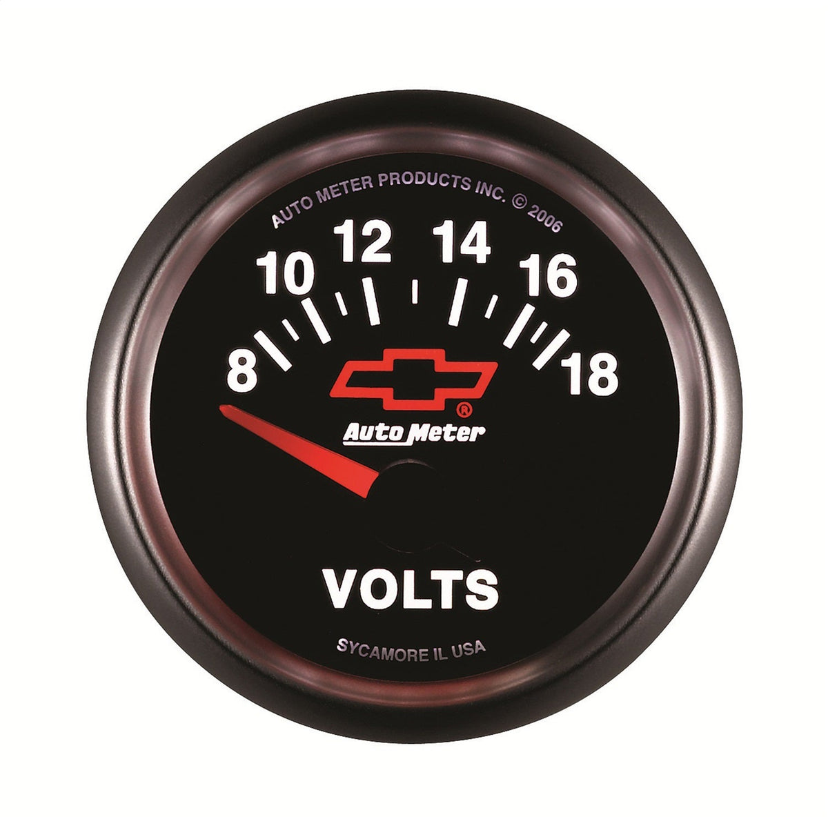 2-1/16" VOLTMETER, 8-18V, CHEVY RED BOWTIE, BLACK