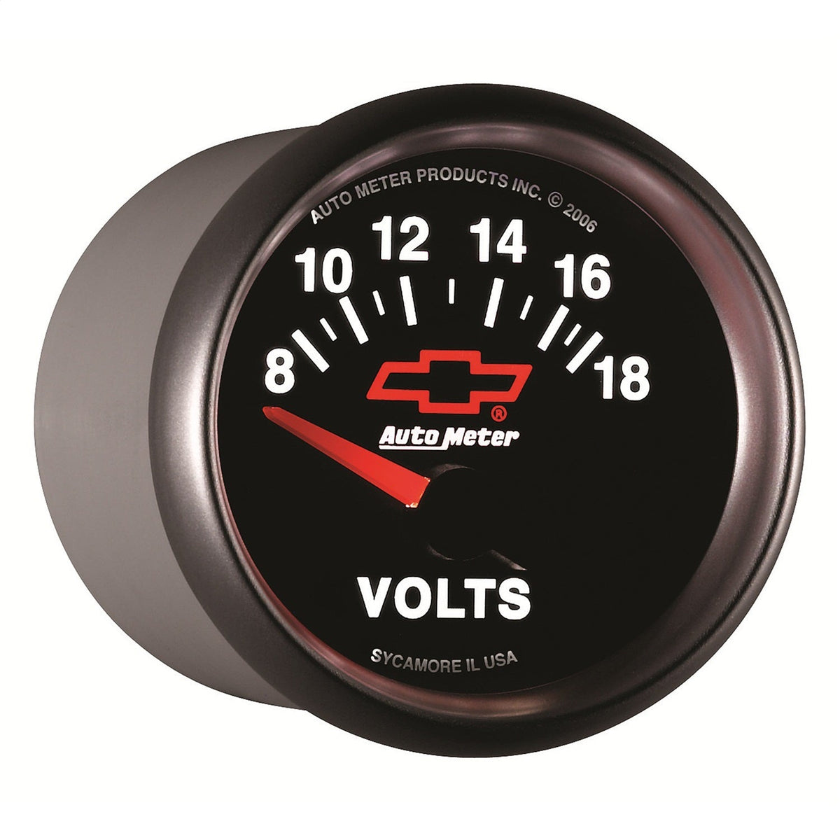 2-1/16" VOLTMETER, 8-18V, CHEVY RED BOWTIE, BLACK